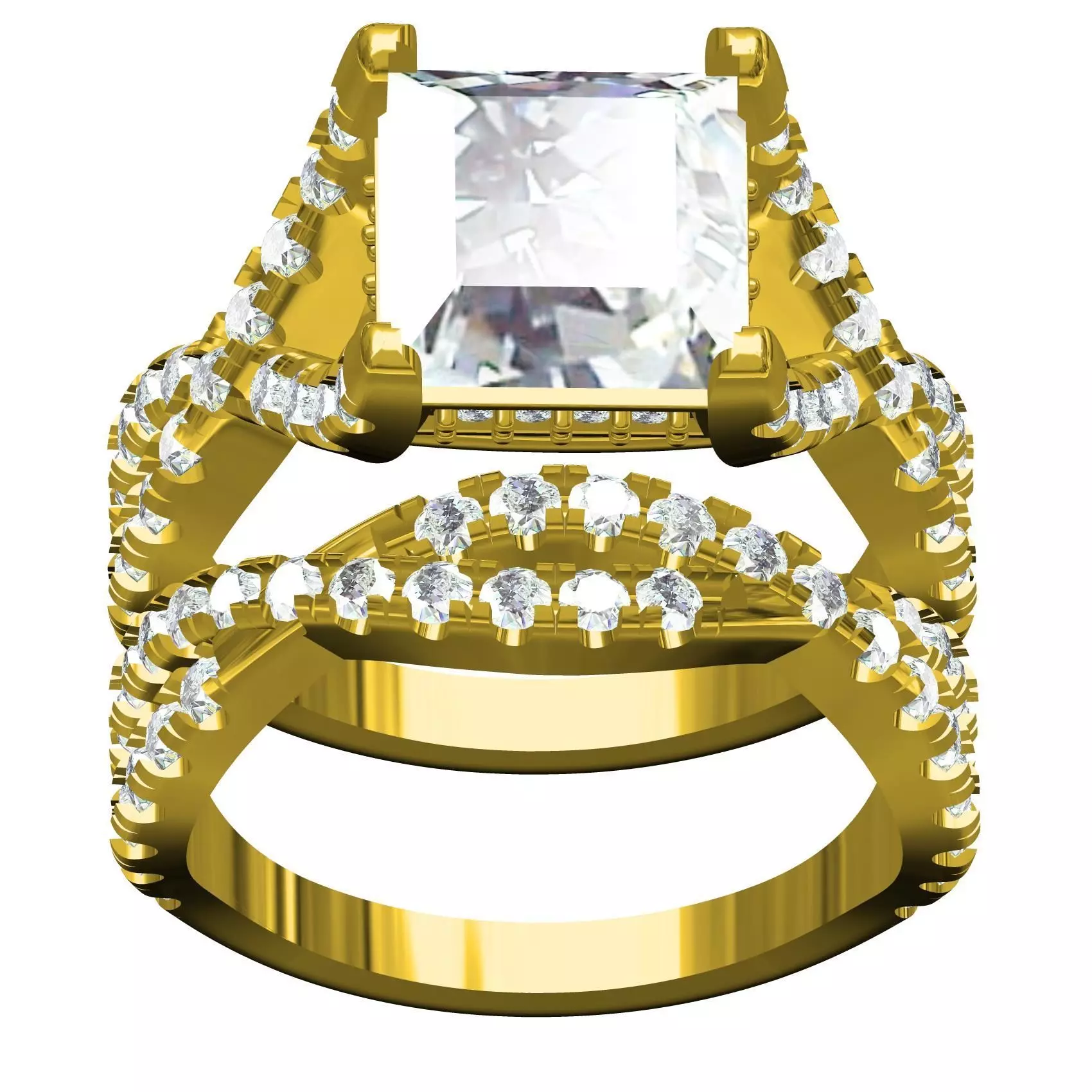 Twisted Micro pave Shank Engagement Ring with Band 3D print model