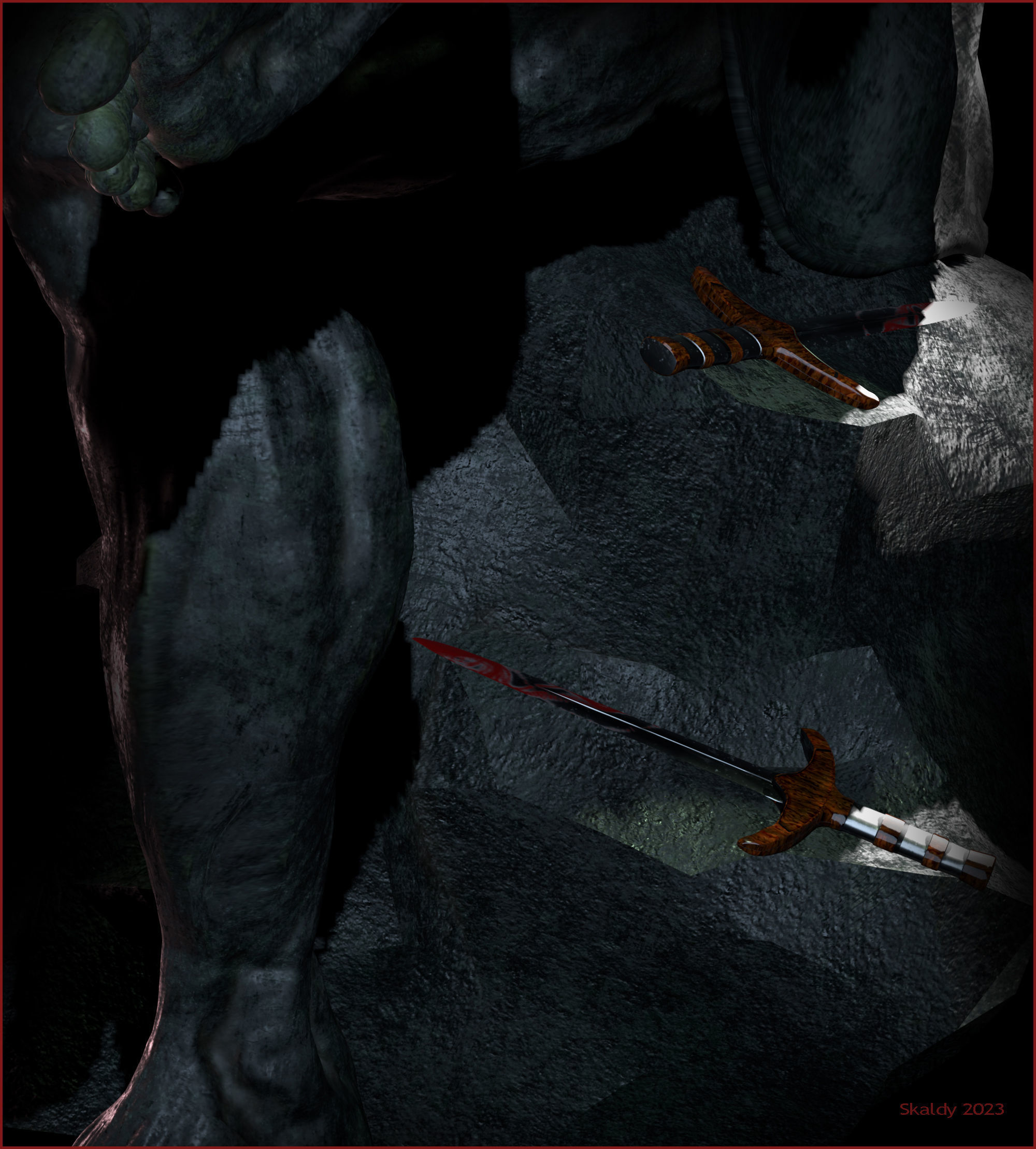 Scars statue of man on rock 3D model_2