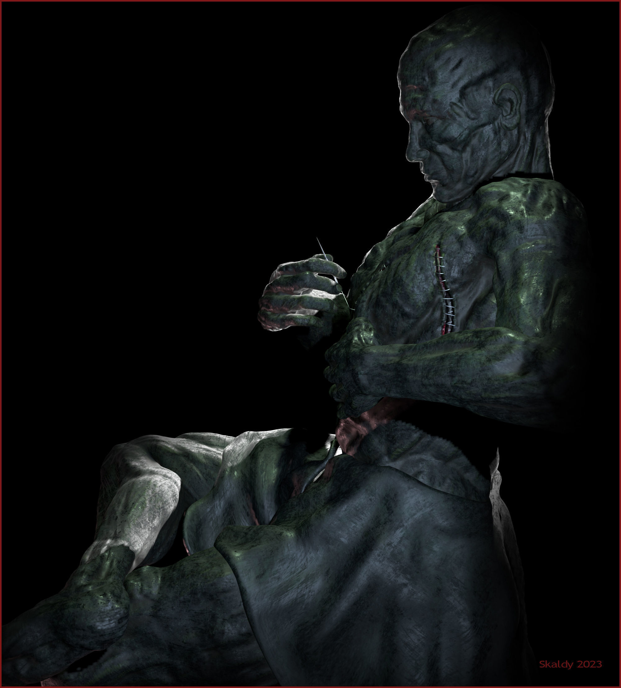 Scars statue of man on rock 3D model_4