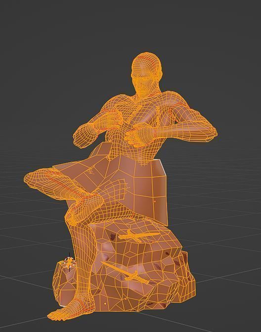 Scars statue of man on rock 3D model_9