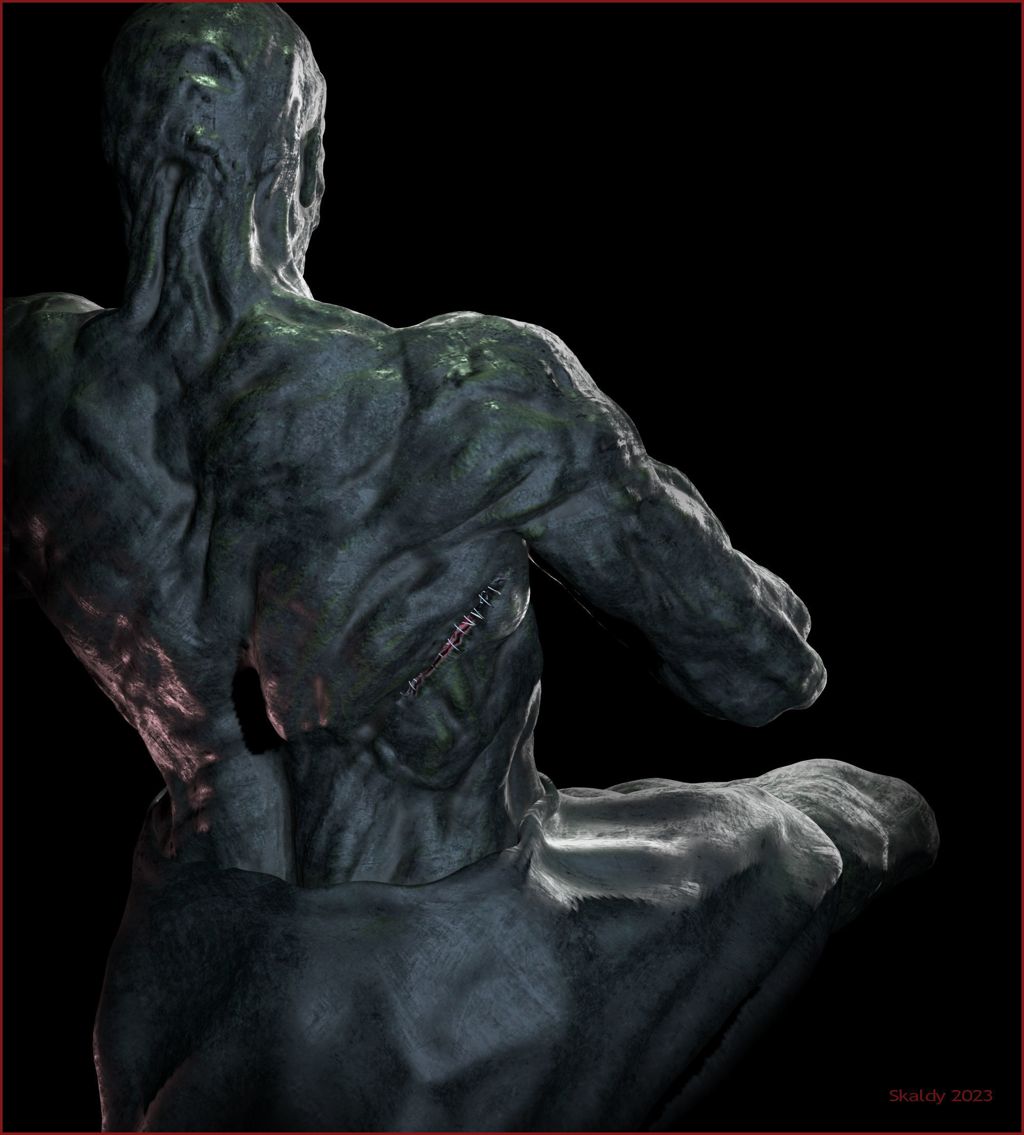 Scars statue of man on rock 3D model_3