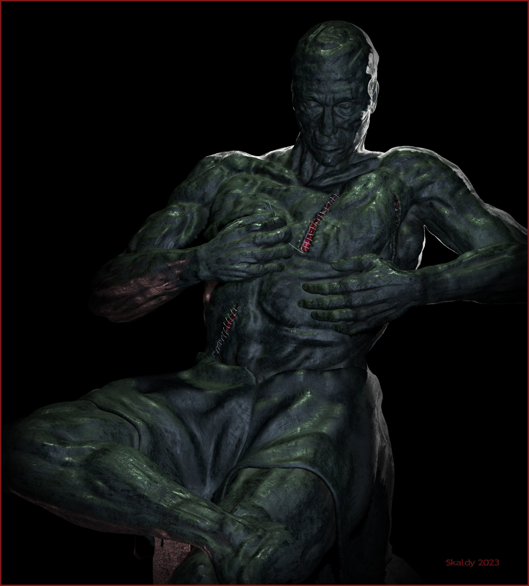 Scars statue of man on rock 3D model_1