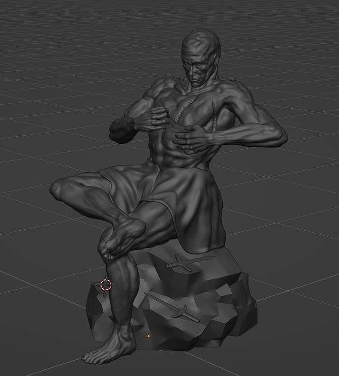 Scars statue of man on rock 3D model_7