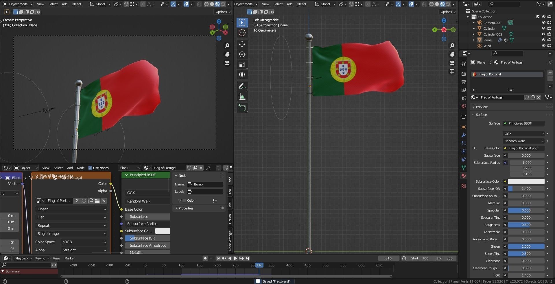 Animated Portugal Flags 3D model_4