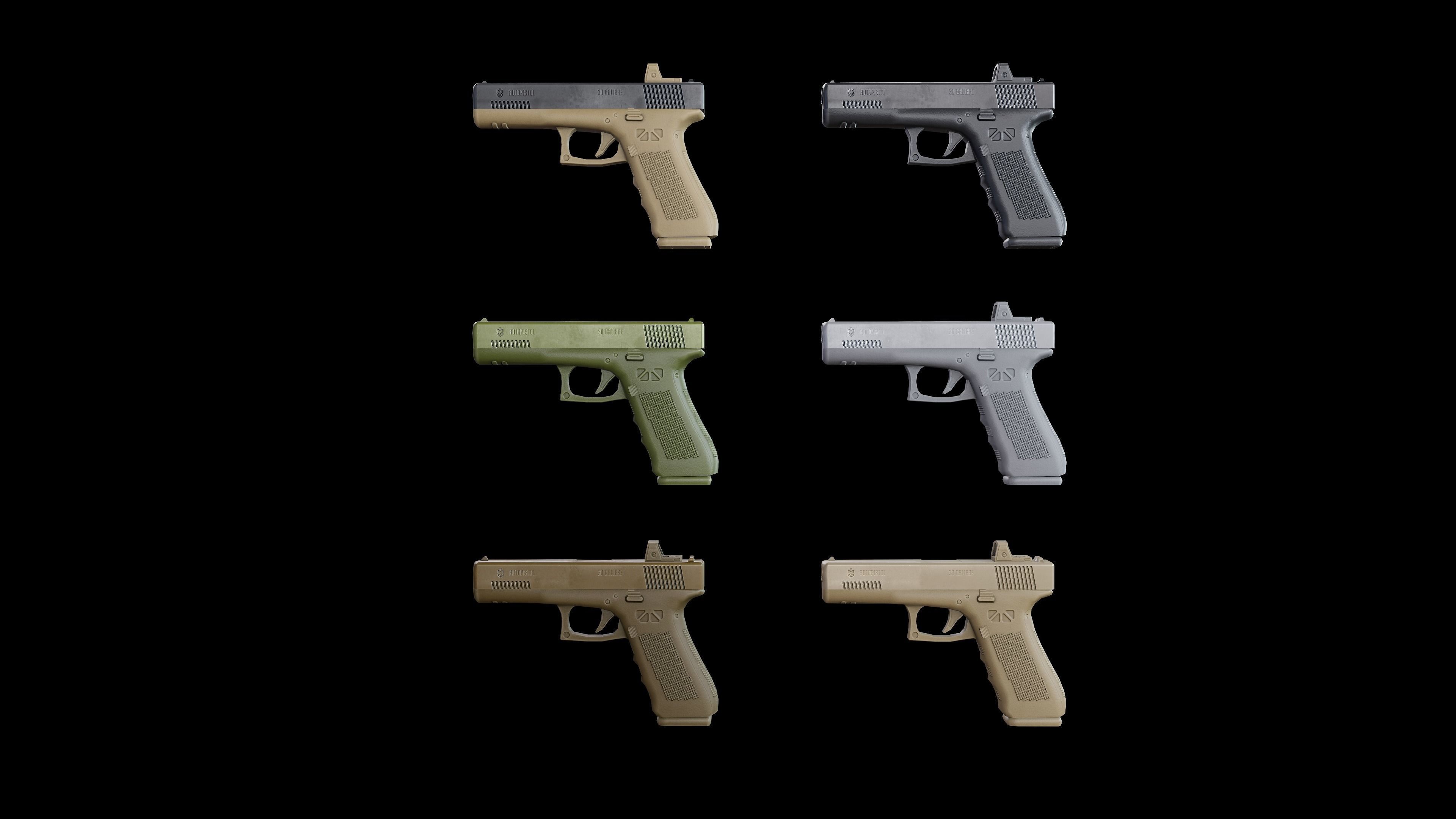 Autopistol gun Low-poly 3D model_11