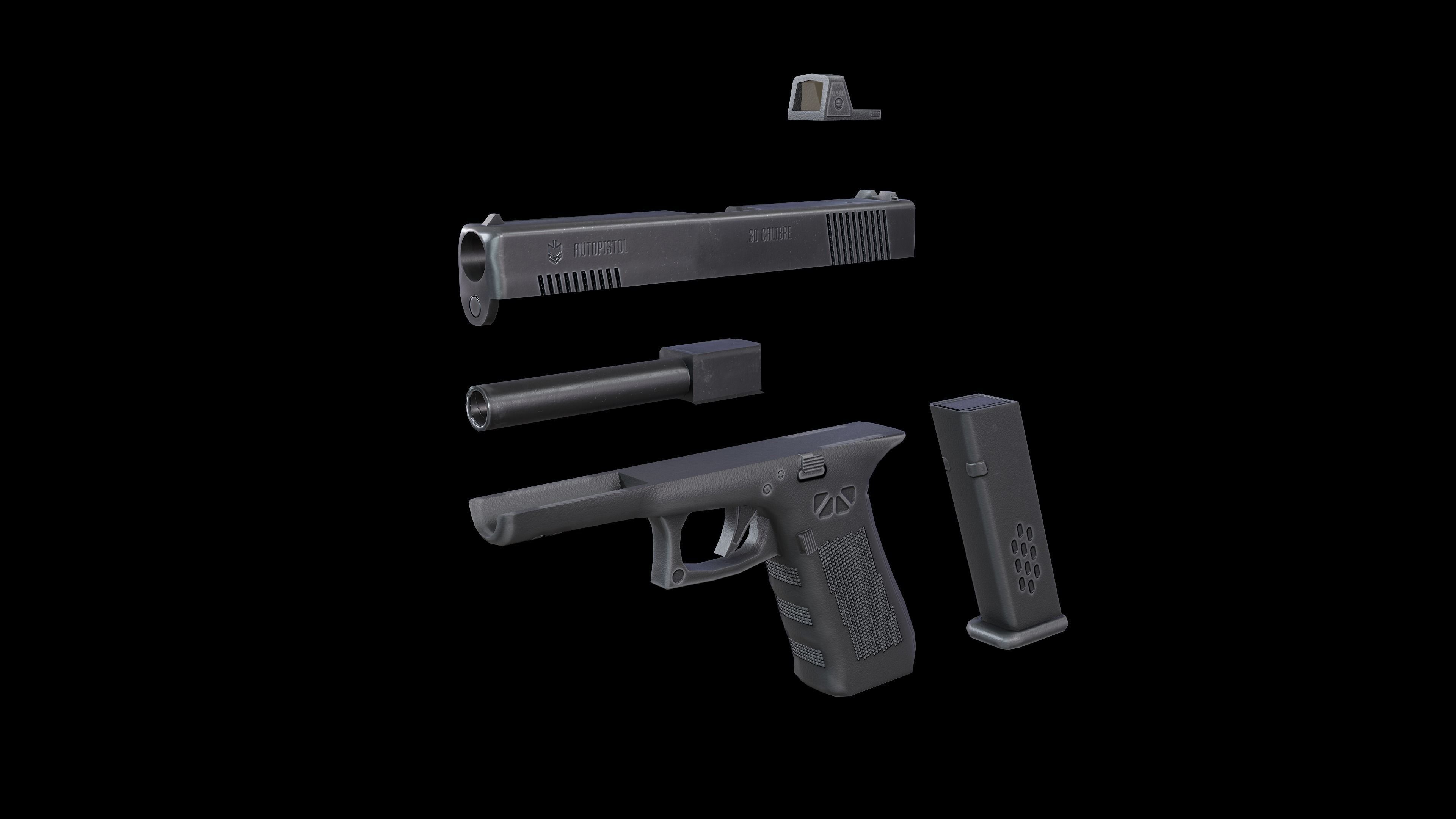 Autopistol gun Low-poly 3D model_5