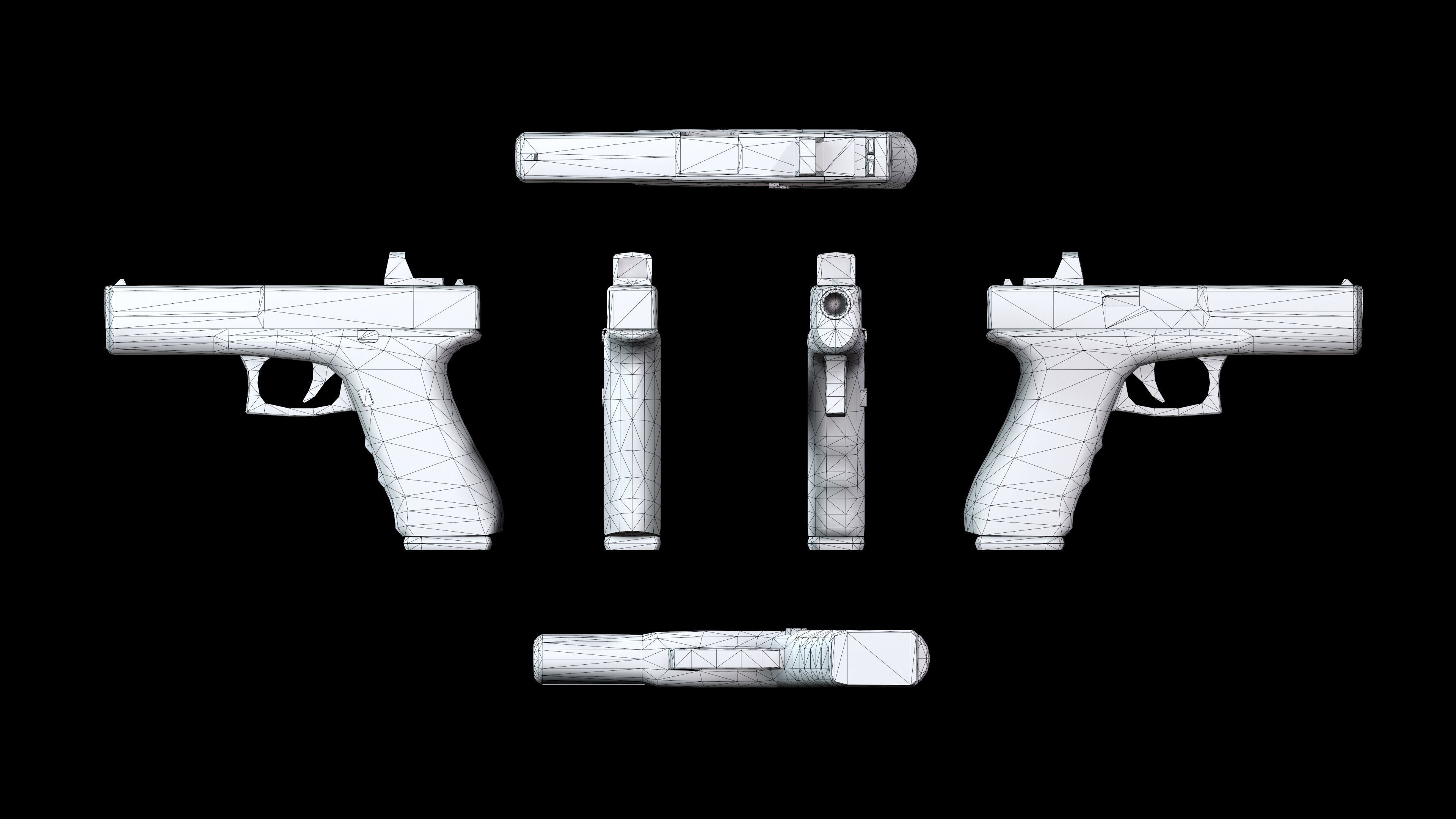 Autopistol gun Low-poly 3D model_4