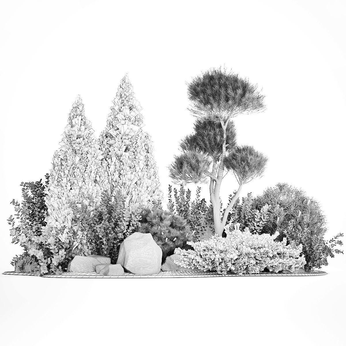 Alpine Hill With Thuja Pine Juniper And Bushes 1208 3D model_9