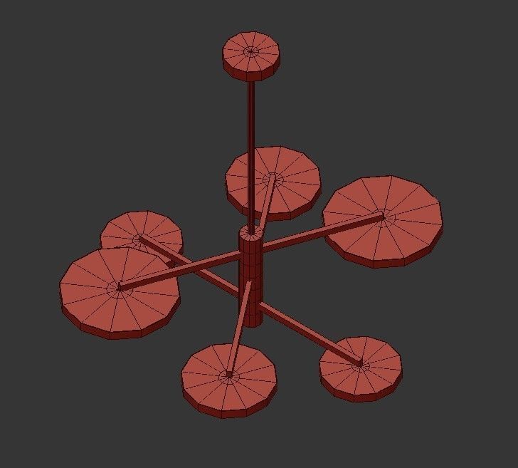 AX269 chandelier with four circular lights in gold and brass 3D model_4