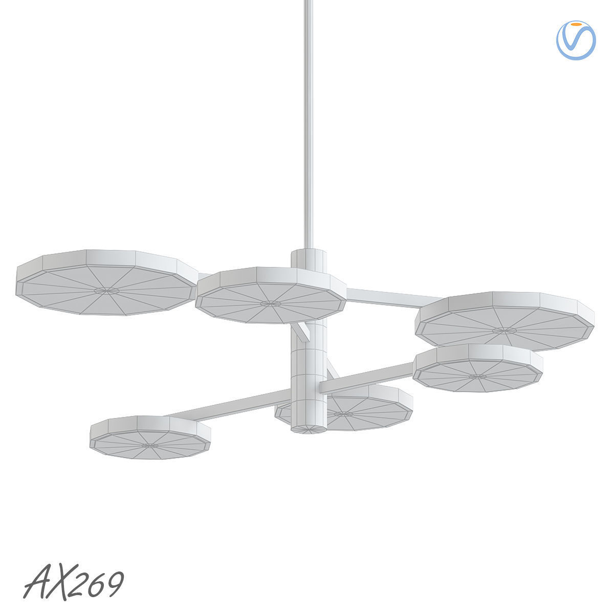 AX269 chandelier with four circular lights in gold and brass 3D model_1