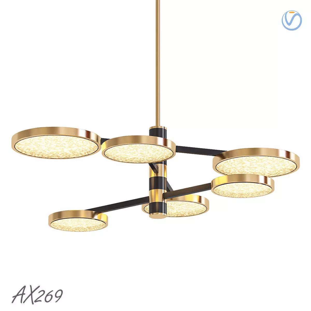 AX269 chandelier with four circular lights in gold and brass 3D model_0