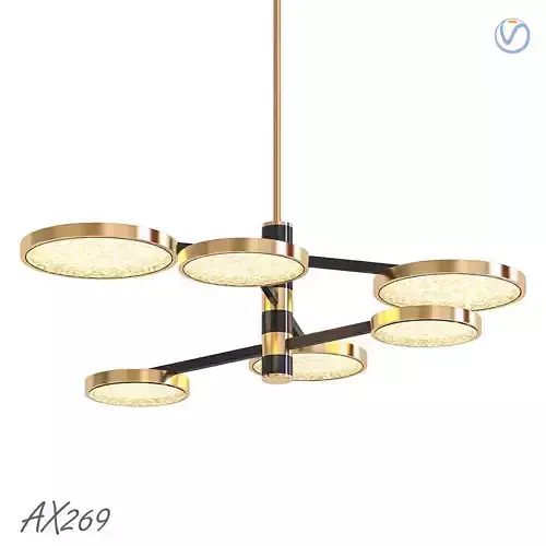 AX269 chandelier with four circular lights in gold and brass