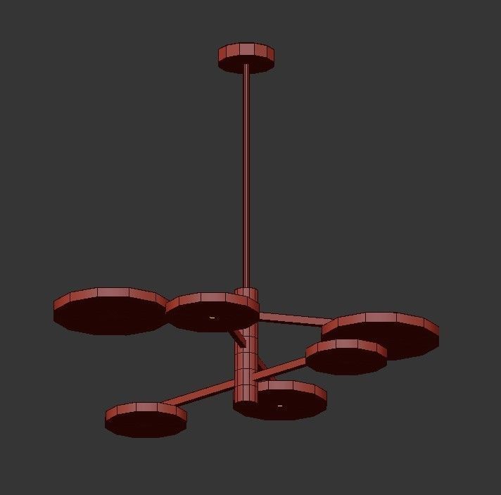 AX269 chandelier with four circular lights in gold and brass 3D model_3