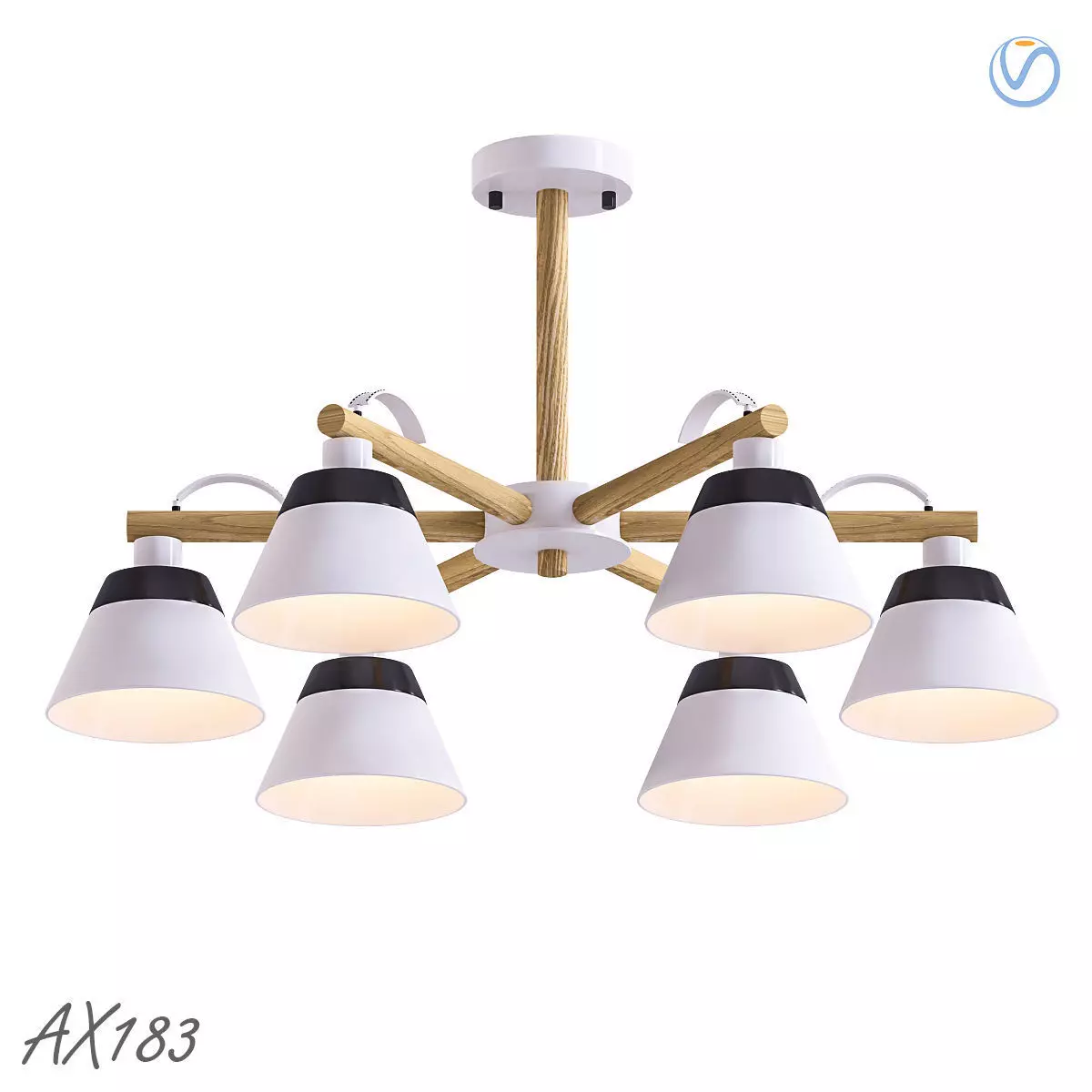 AX183 six light chandelier with wooden shades 3D model