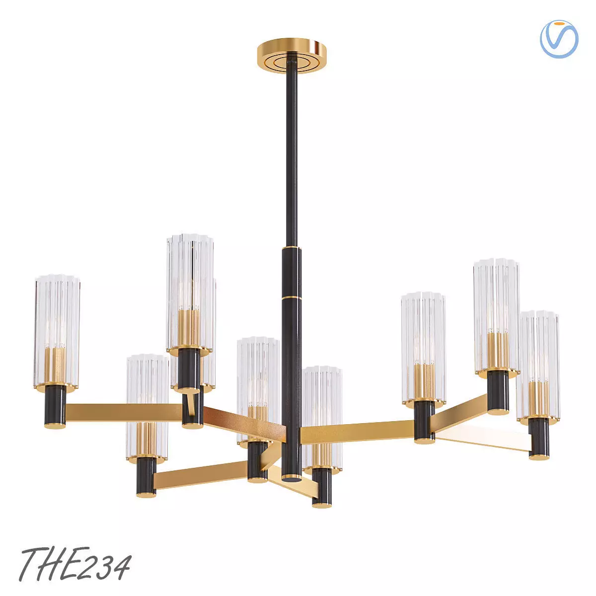 THE234 gold and chandelier with glass shades 3D model_0