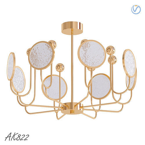 AK822 gold chandelier with circular mirrors 3D model