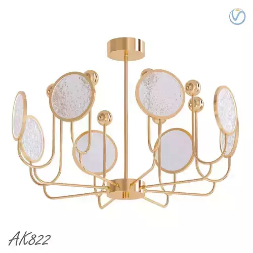 AK822 gold chandelier with circular mirrors 3D model