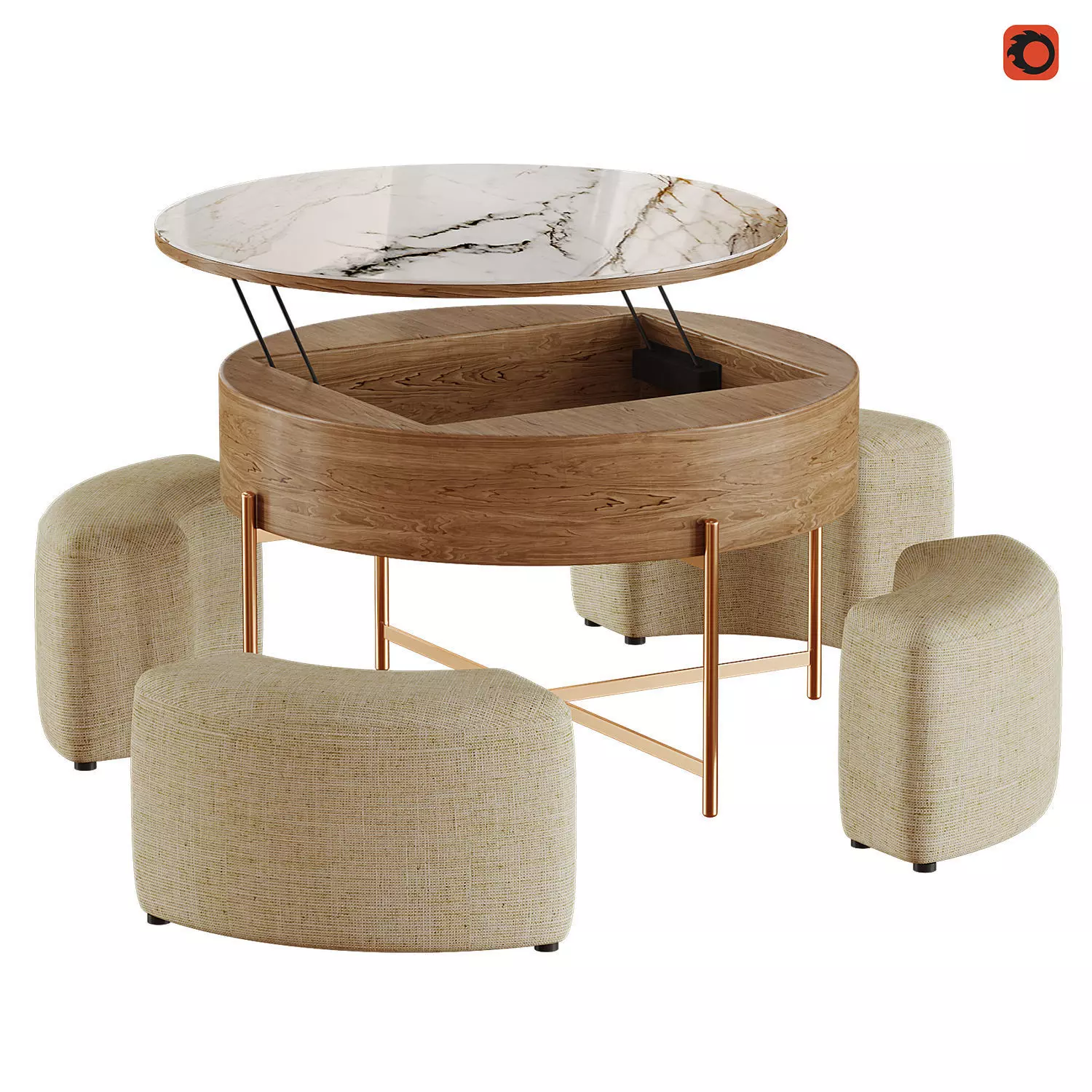 Wood Coffee Table Low-poly 3D model_0