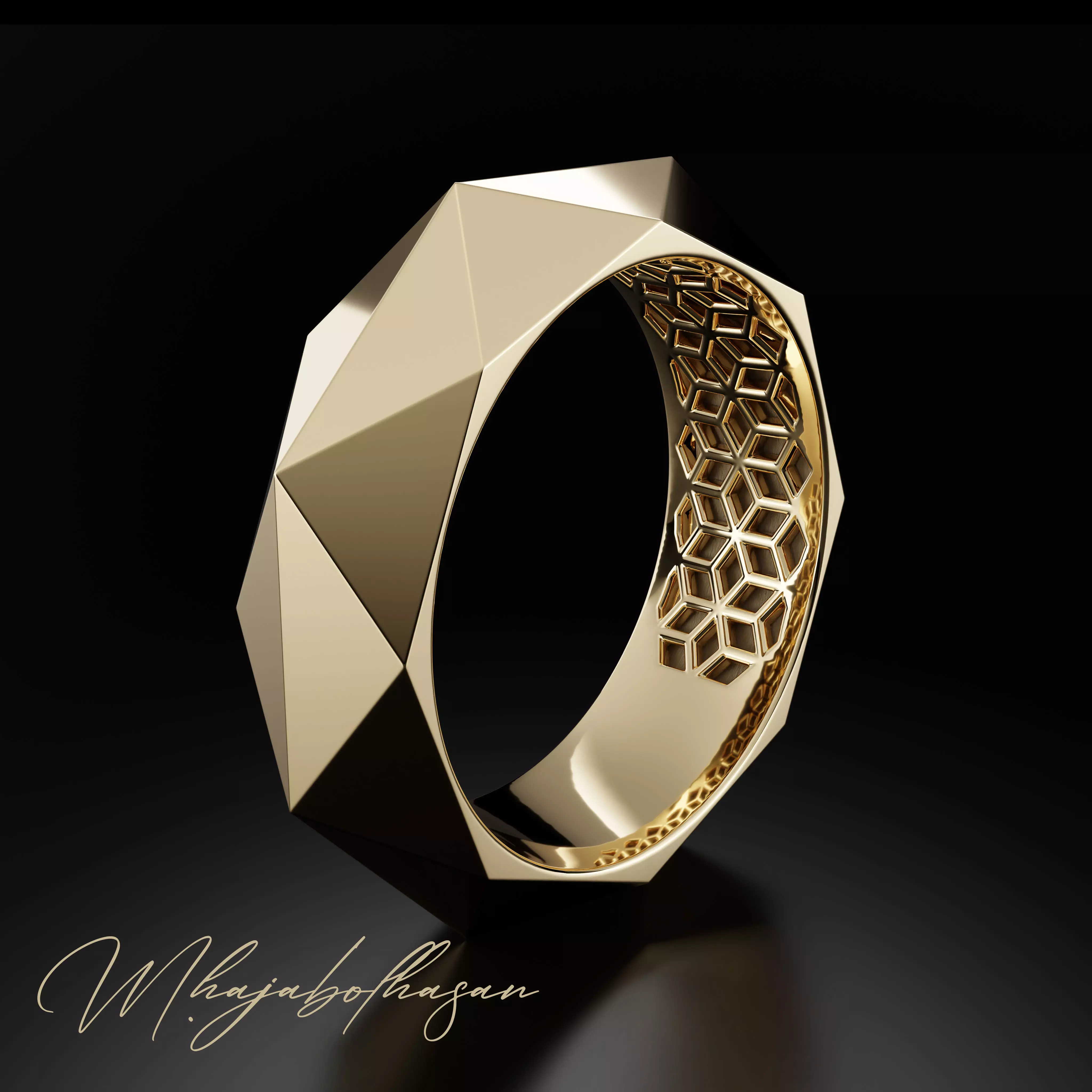 Facet gold ring 3D print model_0