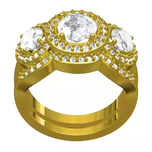 Triple Round Halo Engagement Ring with Band