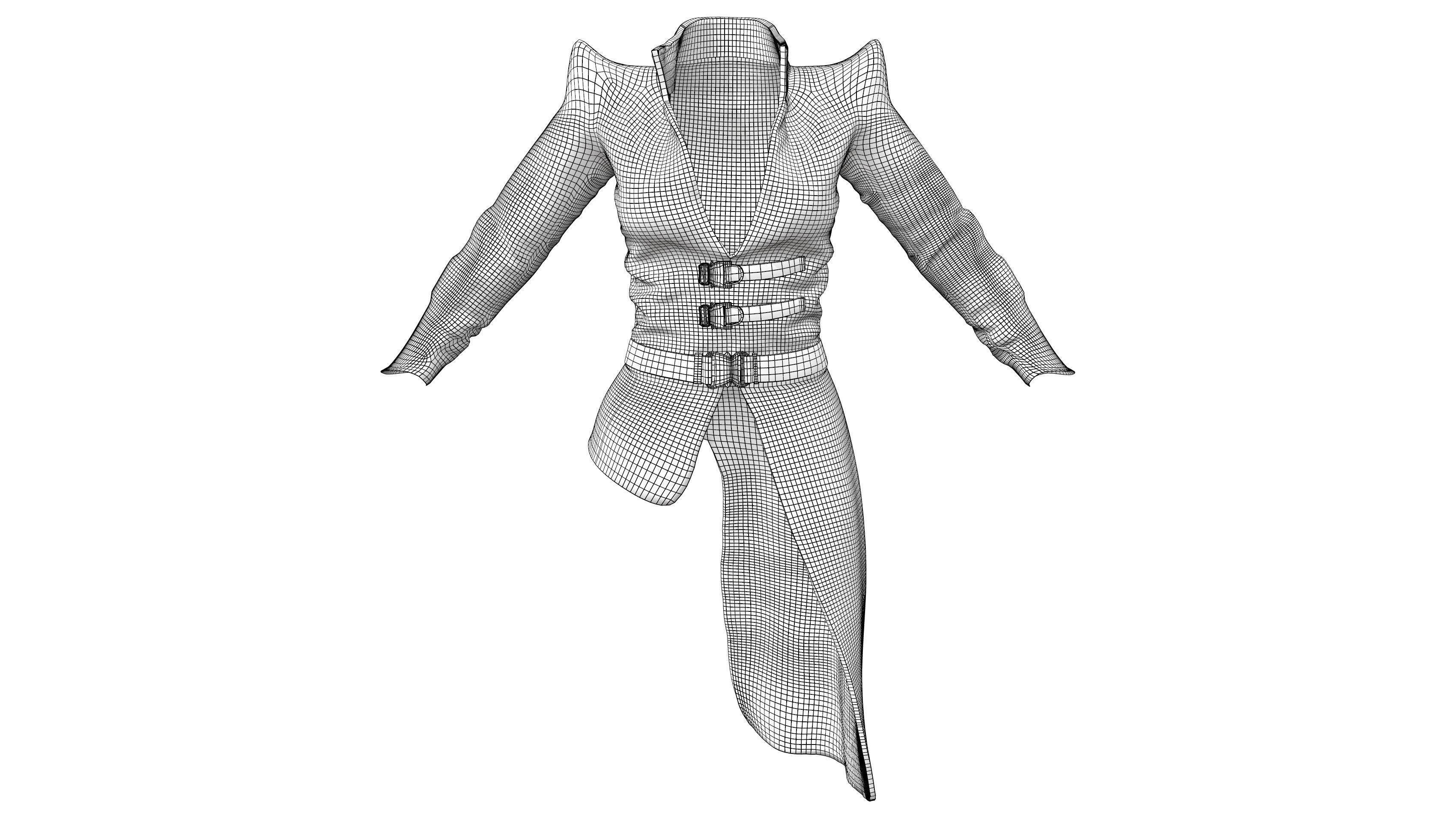 Concept Sci-fi Buckled Closed Front Leather Jacket Low-poly 3D model_7