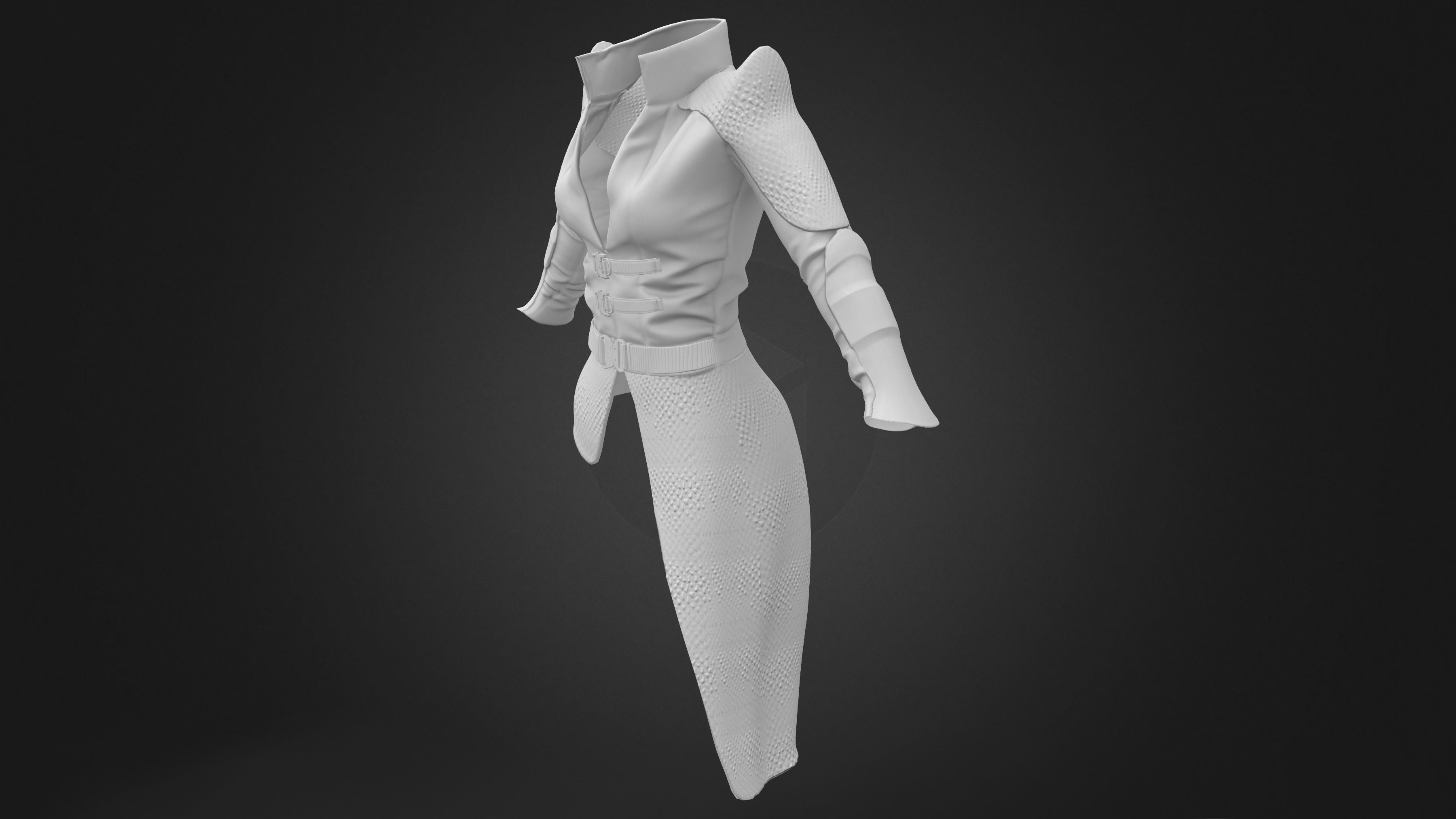 Concept Sci-fi Buckled Closed Front Leather Jacket Low-poly 3D model_9