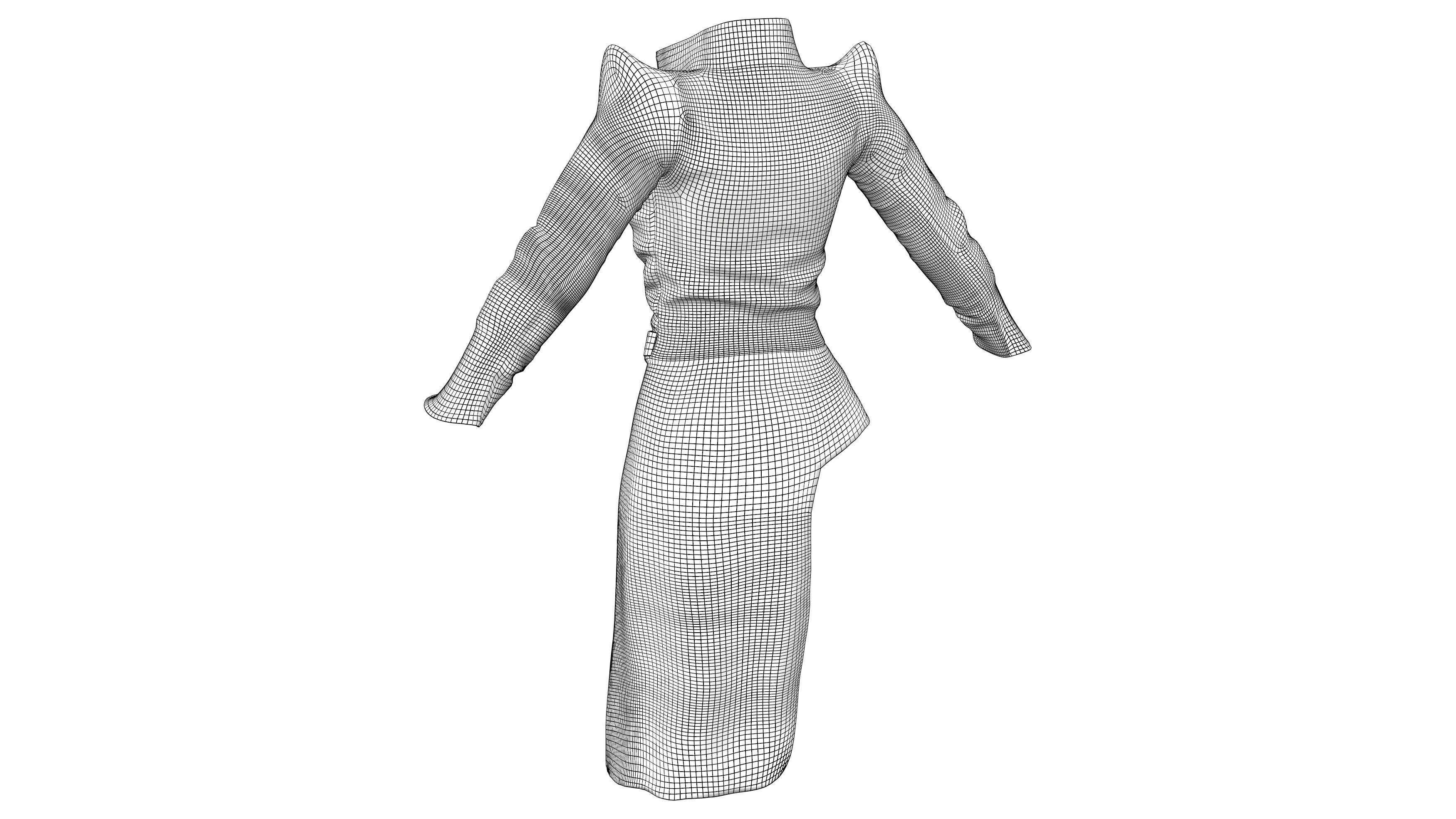 Concept Sci-fi Buckled Closed Front Leather Jacket Low-poly 3D model_8