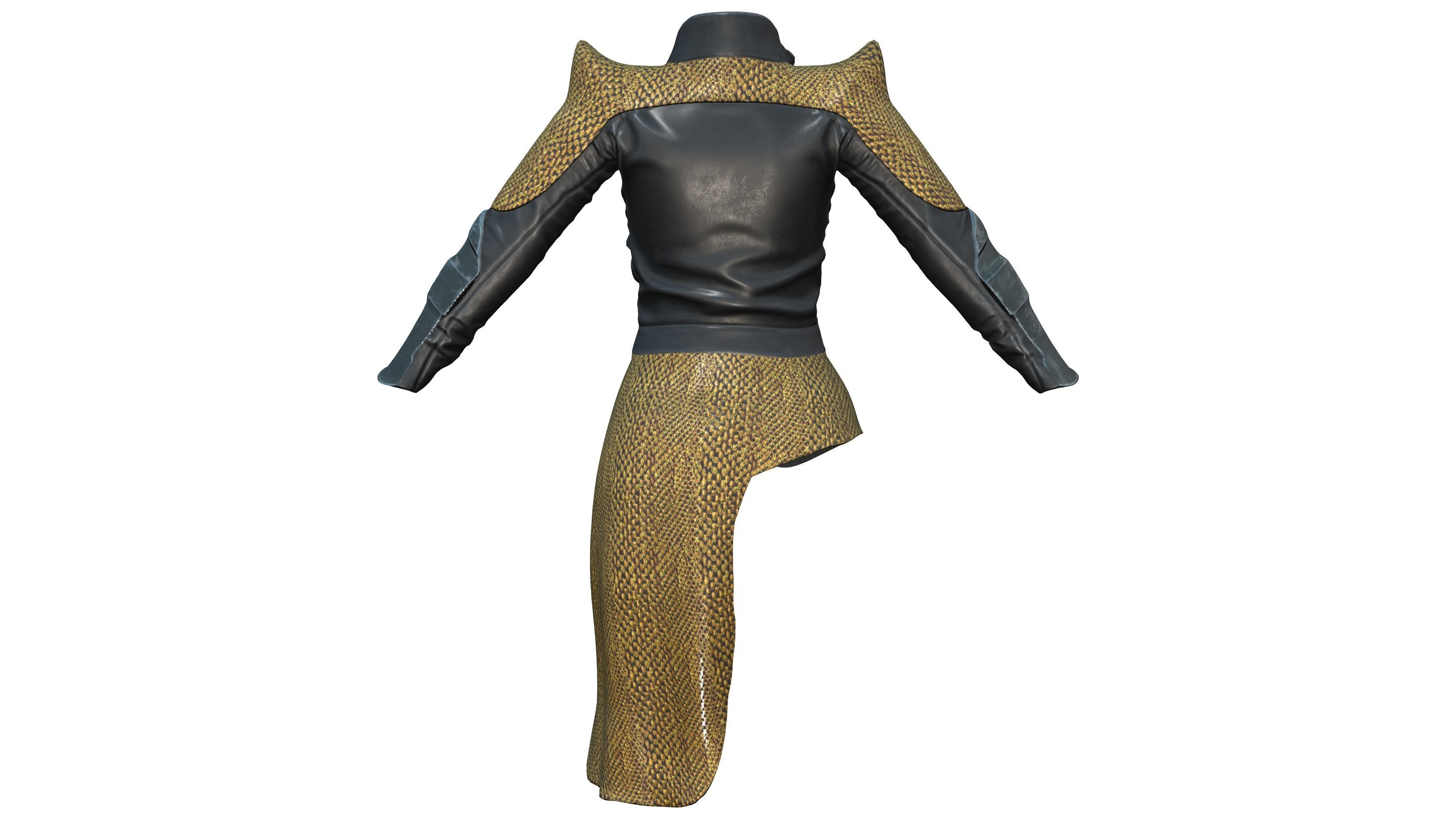 Concept Sci-fi Buckled Closed Front Leather Jacket Low-poly 3D model_4