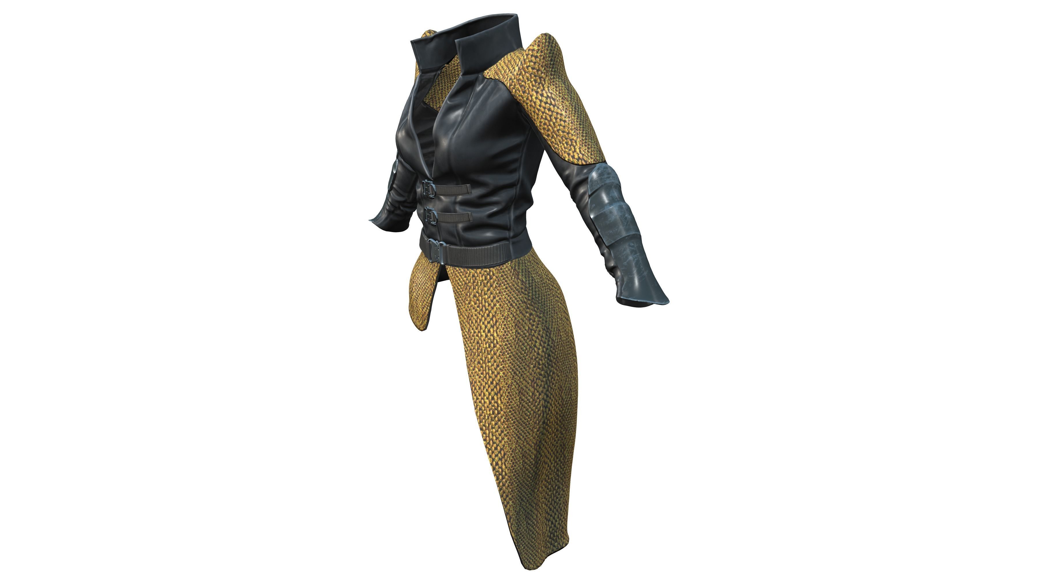 Concept Sci-fi Buckled Closed Front Leather Jacket Low-poly 3D model_2