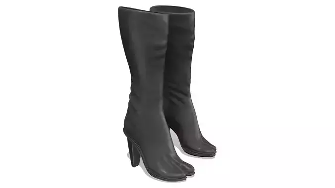 Black High Heel Mid Calf Boots