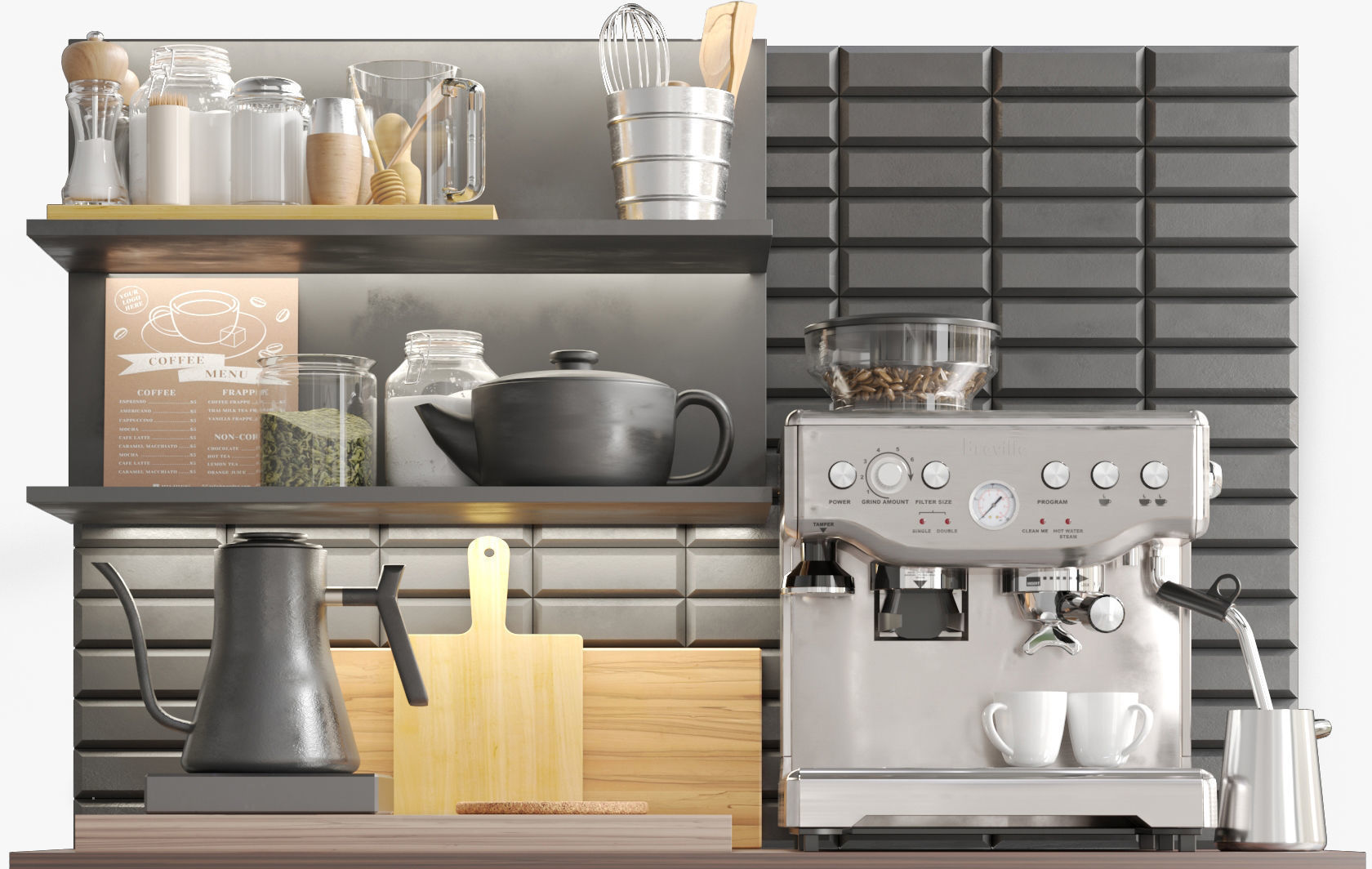 Workplace in a cafe or restaurant with a coffee machine 3D model_3