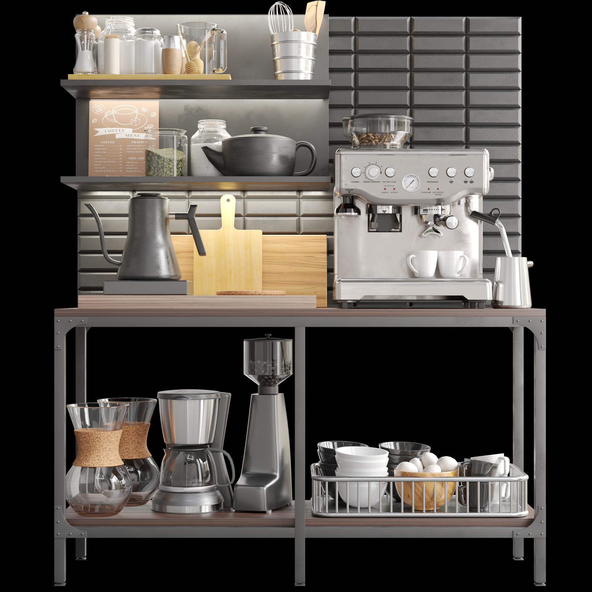 Workplace in a cafe or restaurant with a coffee machine 3D model_2