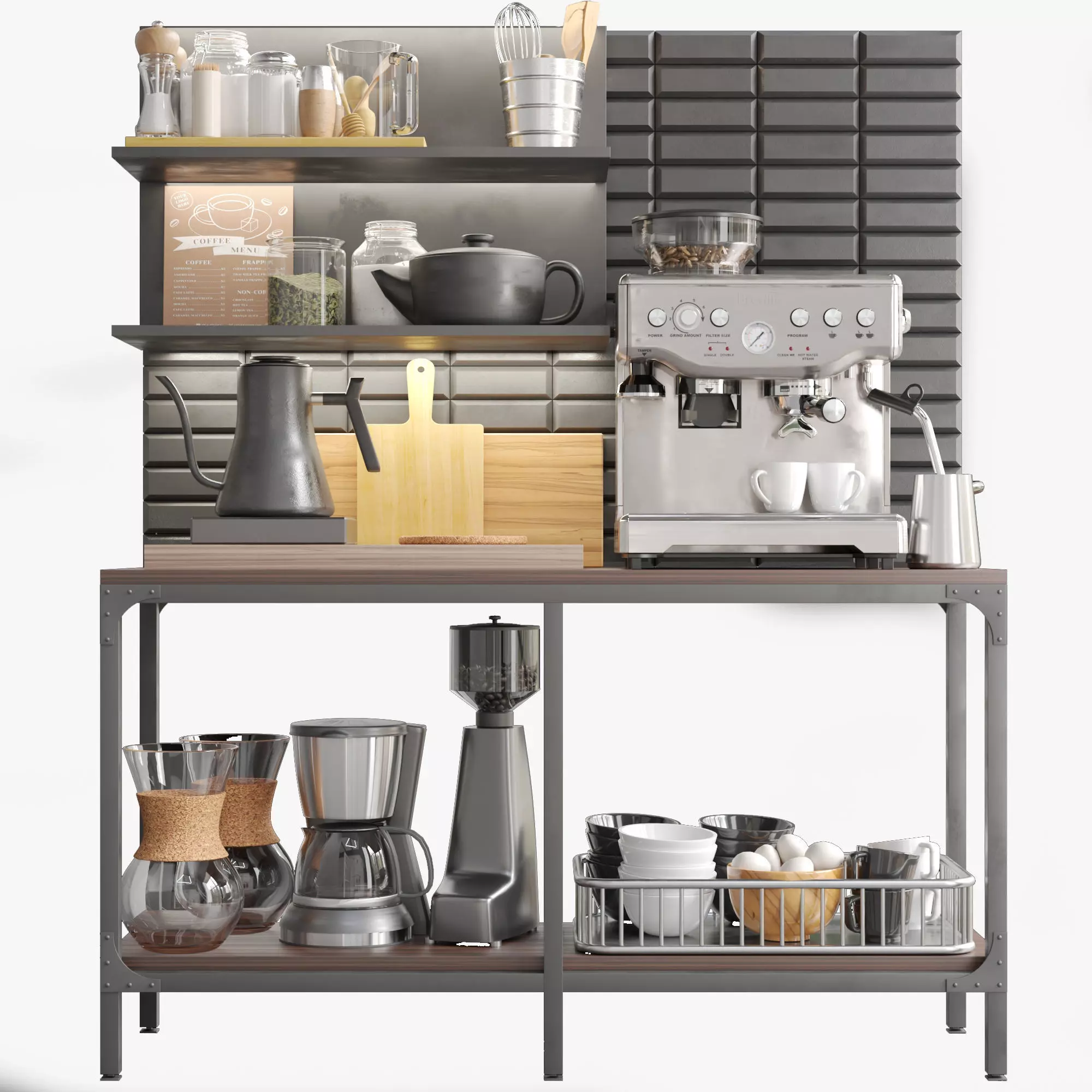 Workplace in a cafe or restaurant with a coffee machine 3D model_0