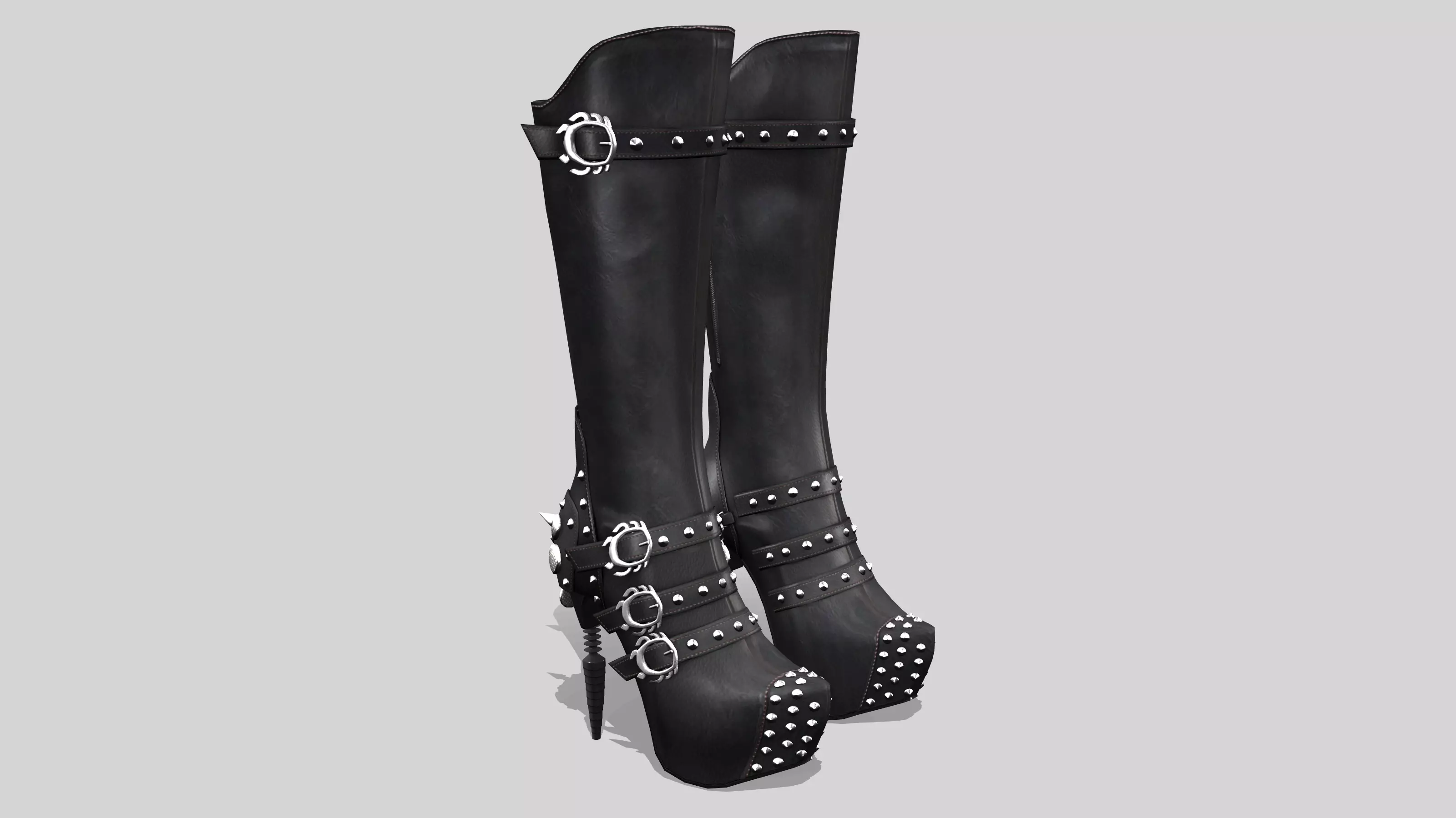 Highly Decorated Knee Length Steampunk Boots Low-poly 3D model