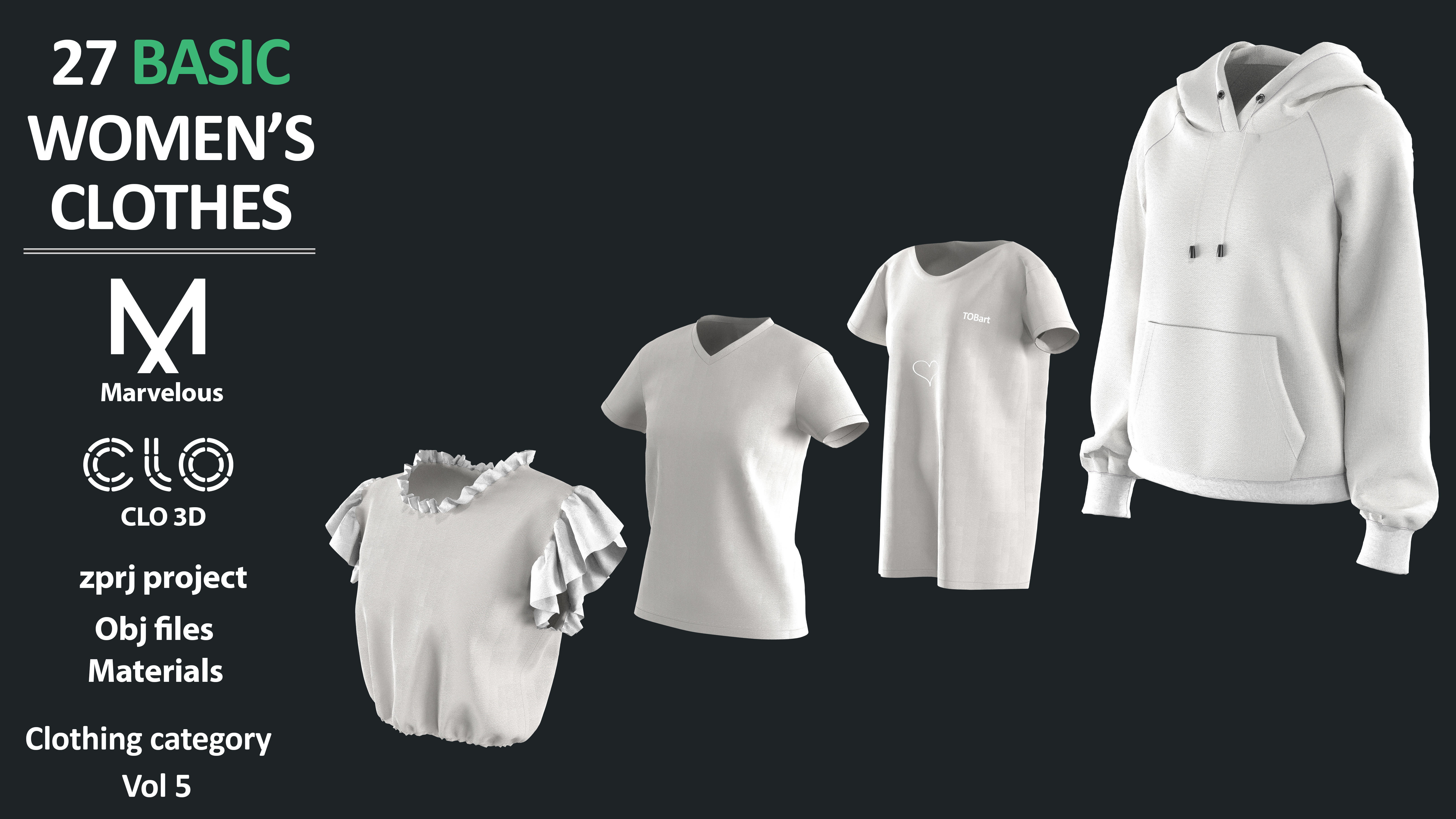 27 Basic women clothes Marvelous clo3d zprj obj fbx 3D model_3
