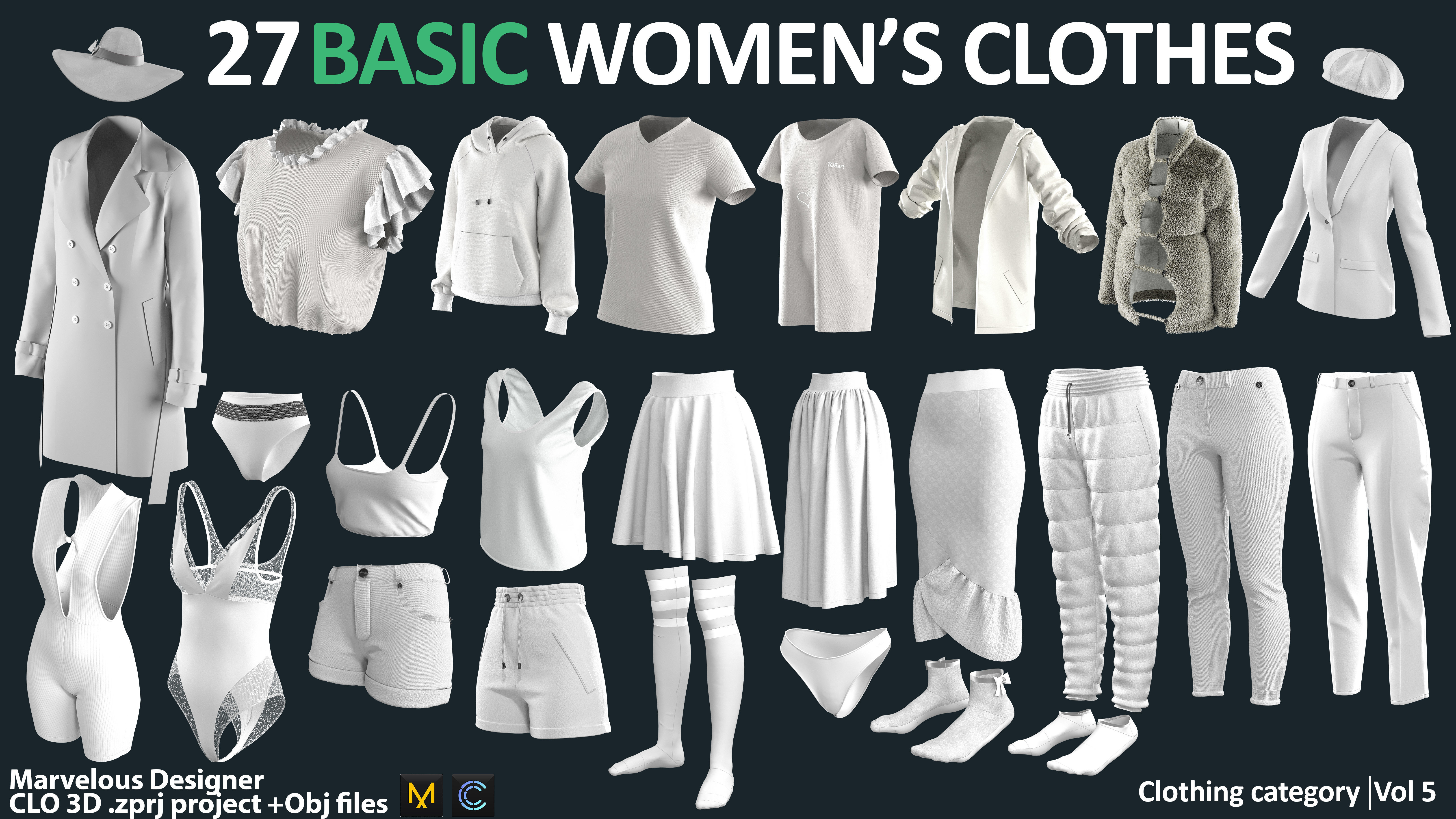 27 Basic women clothes Marvelous clo3d zprj obj fbx 3D model_1