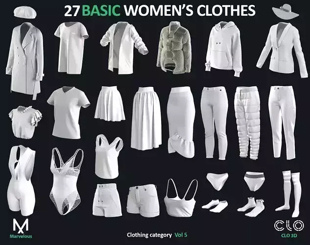 27 Basic women clothes Marvelous clo3d zprj obj fbx 3D model