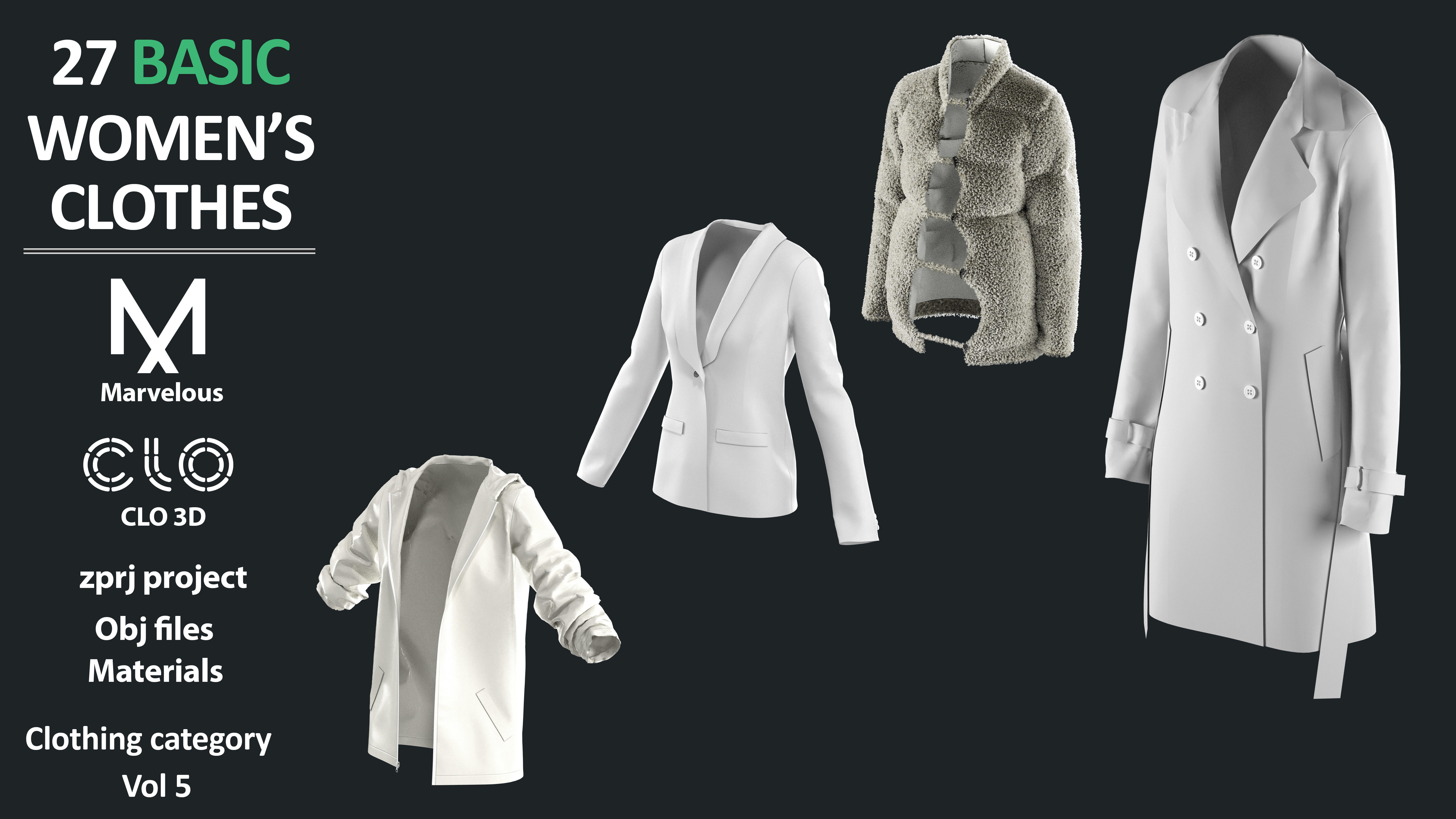 27 Basic women clothes Marvelous clo3d zprj obj fbx 3D model_2