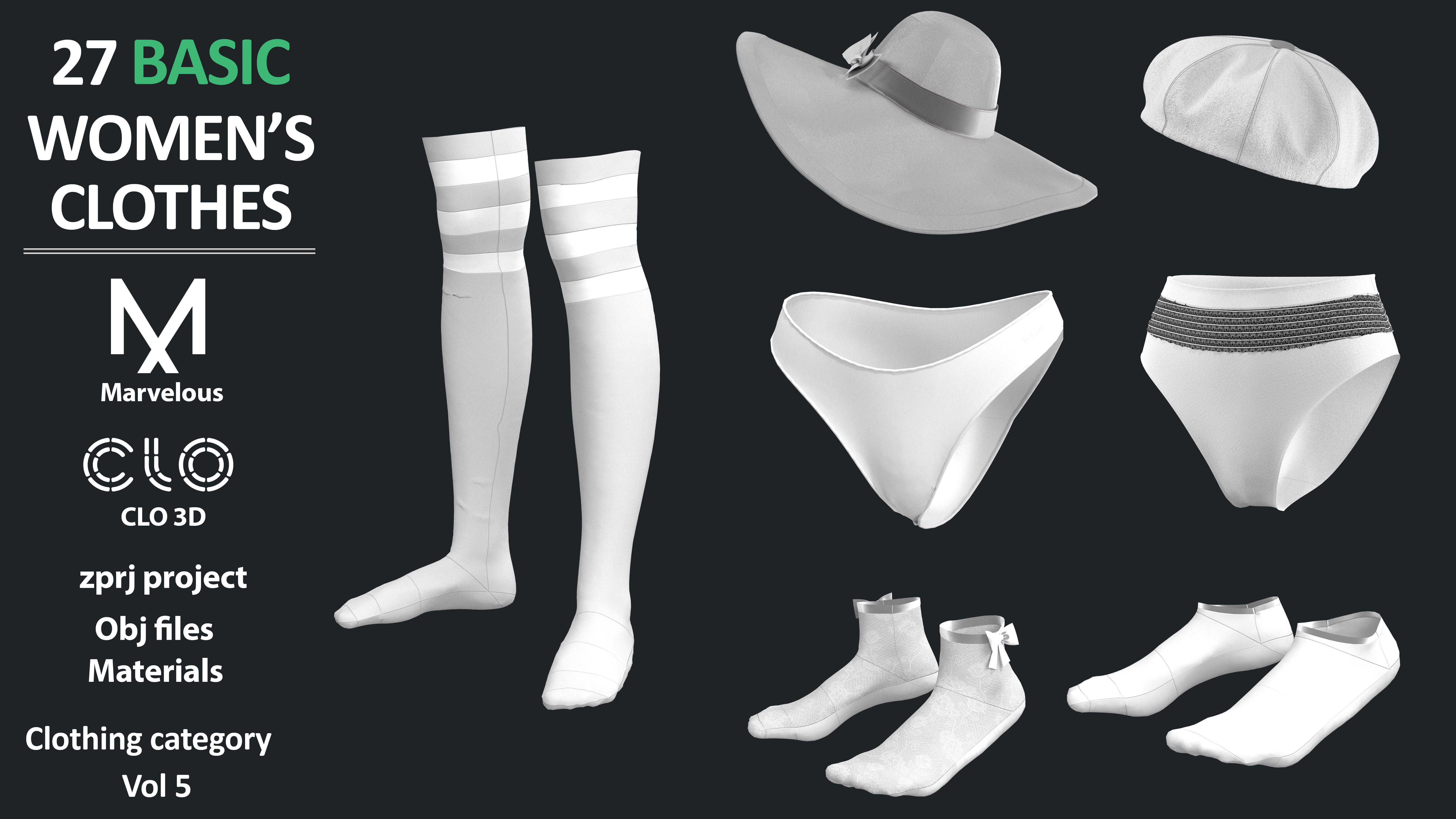 27 Basic women clothes Marvelous clo3d zprj obj fbx 3D model_7