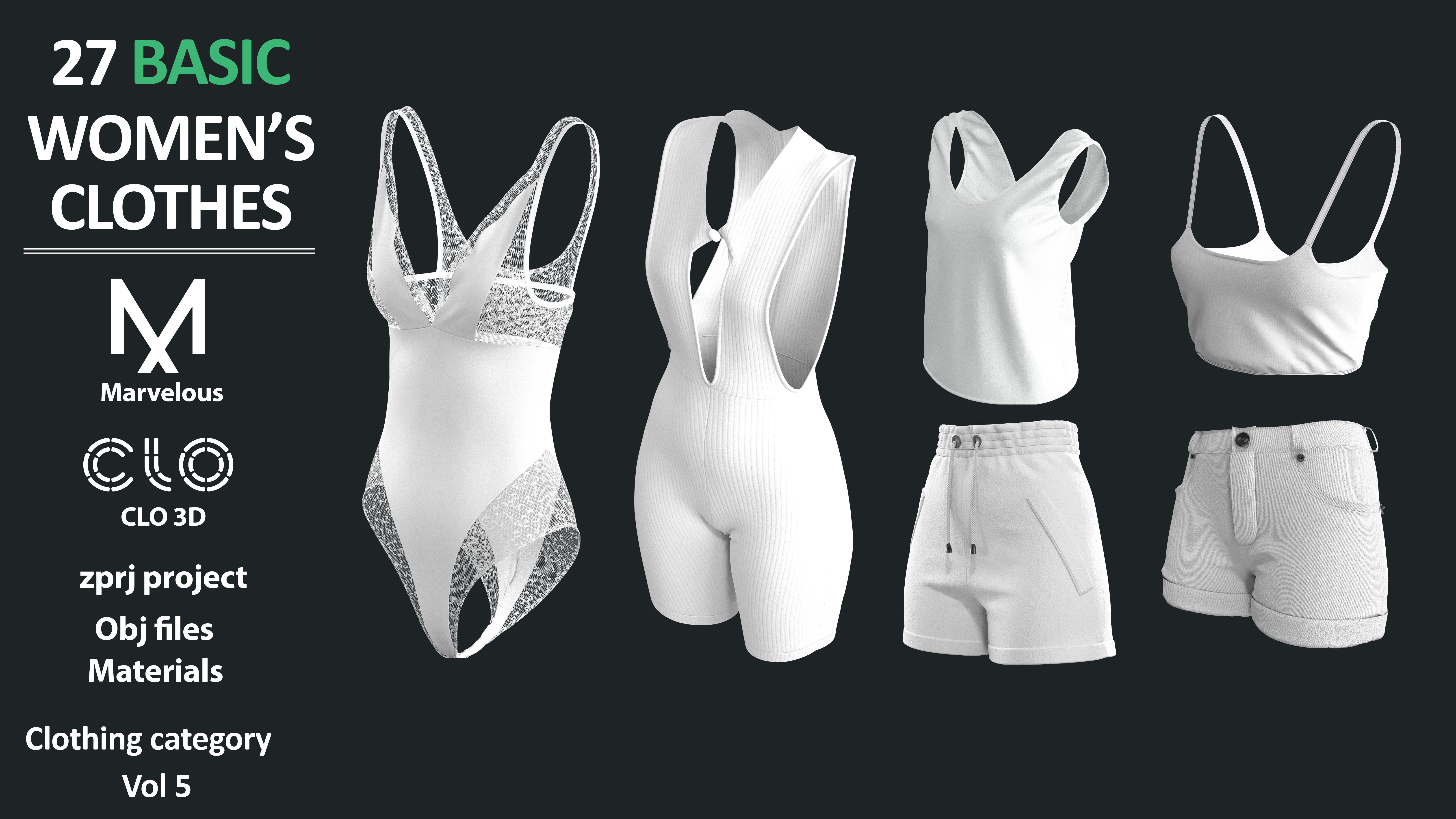 27 Basic women clothes Marvelous clo3d zprj obj fbx 3D model_4