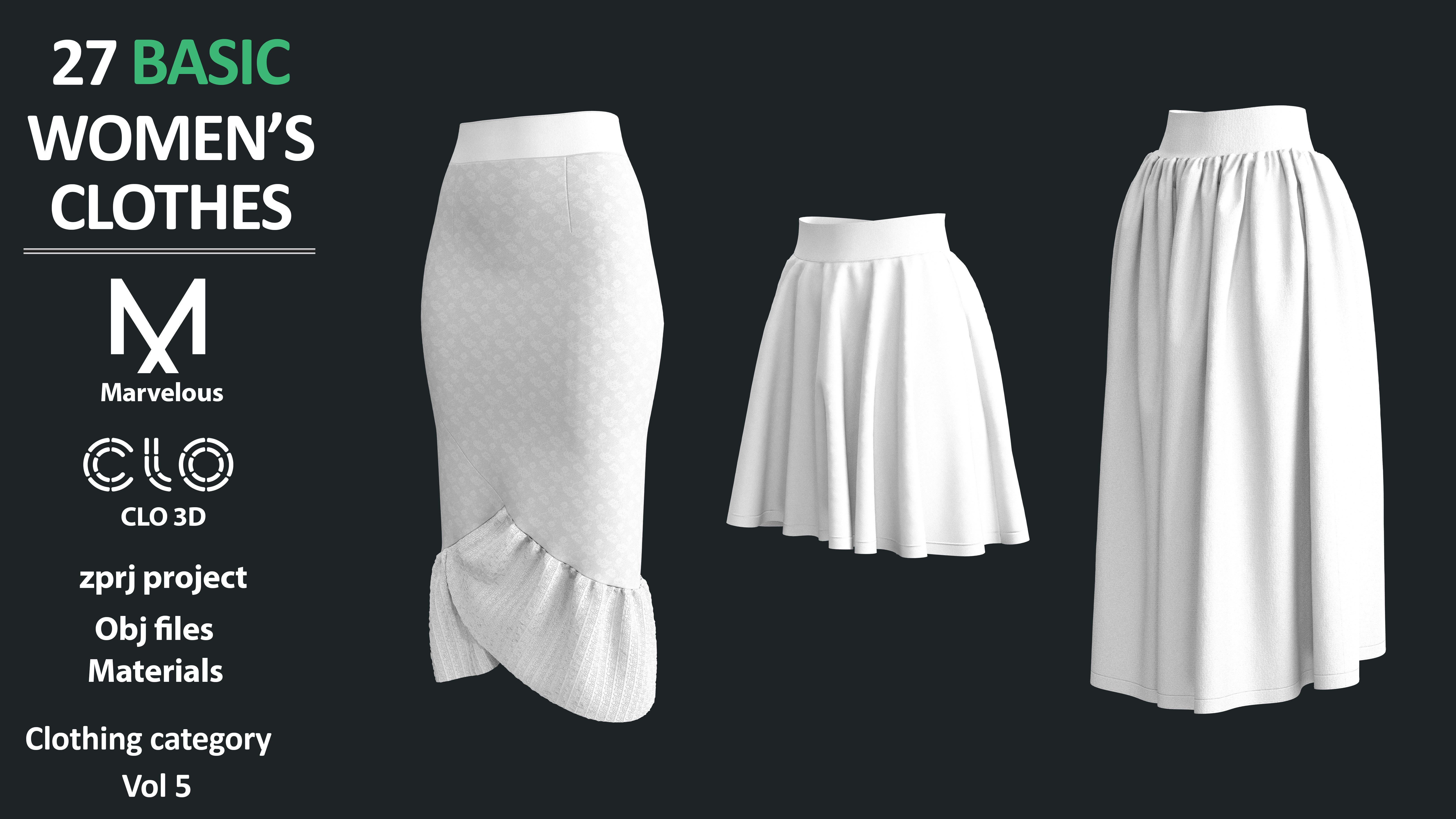 27 Basic women clothes Marvelous clo3d zprj obj fbx 3D model_5
