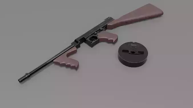 Thompson submachine gun Low-poly 3D model