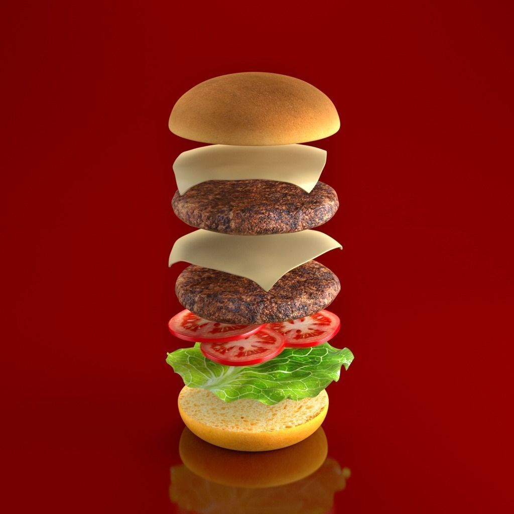 Animated Double Cheeseburger Hamburger 3D model_6