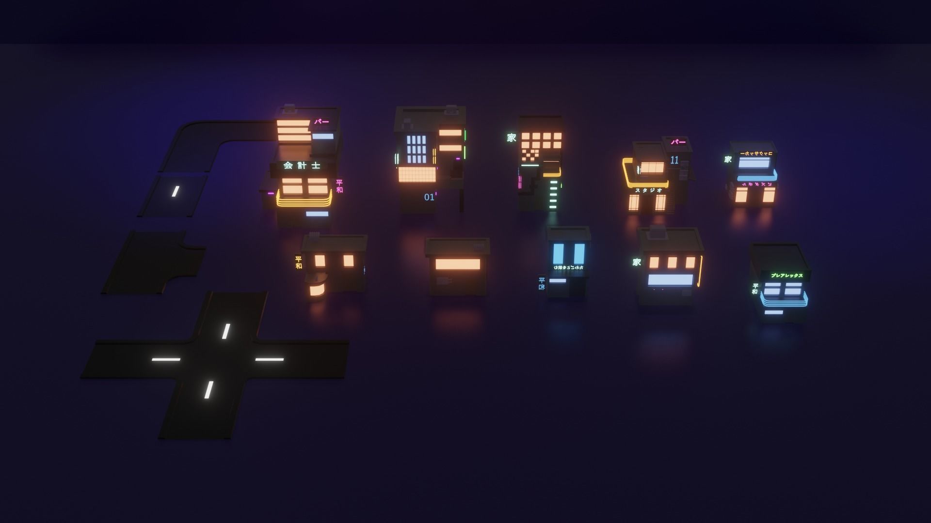 Low-poly Cyberpunk city pack Low-poly 3D model_7