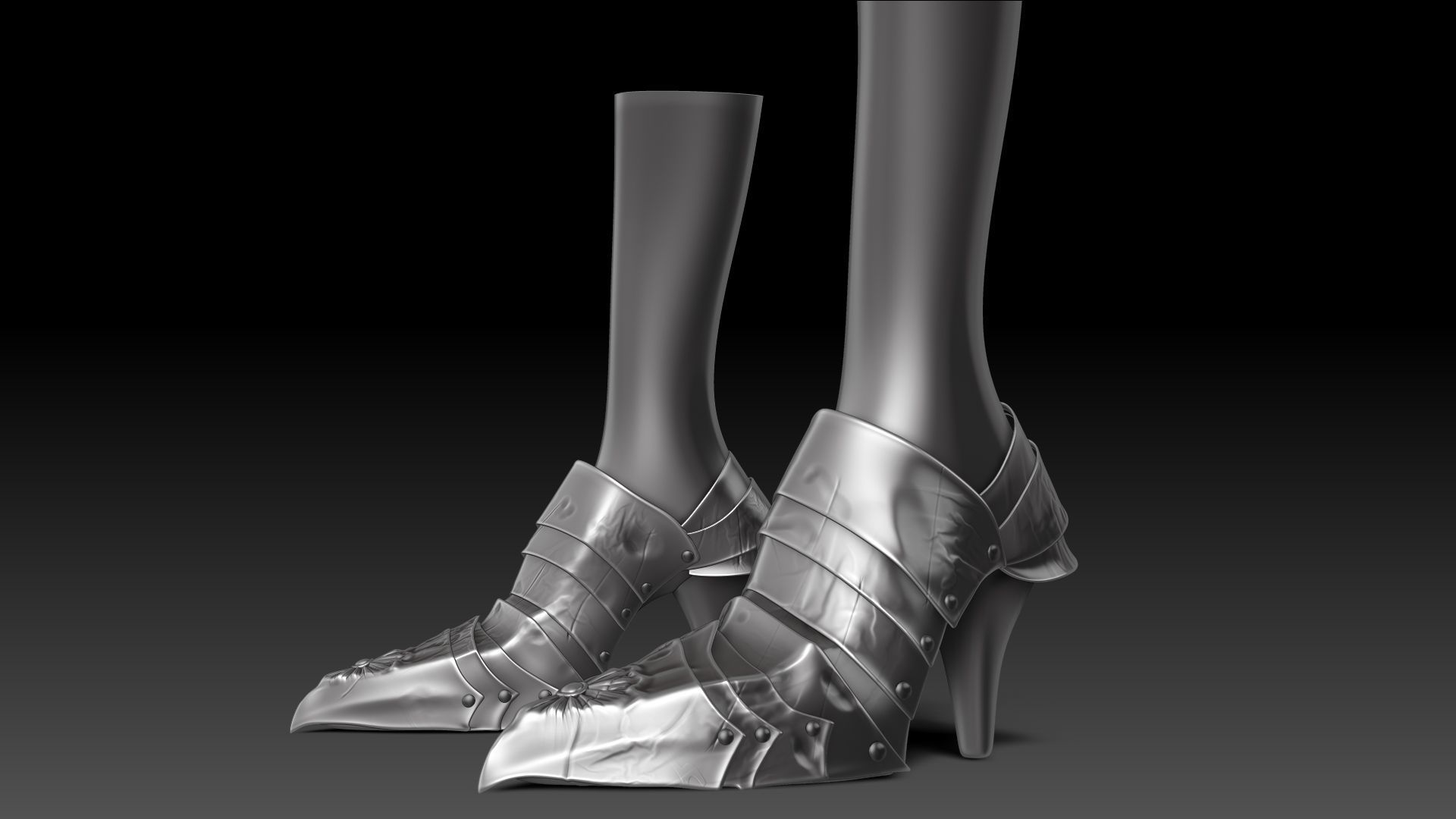 Female Knigt Foot Armor Sculpt Project 3D model_3