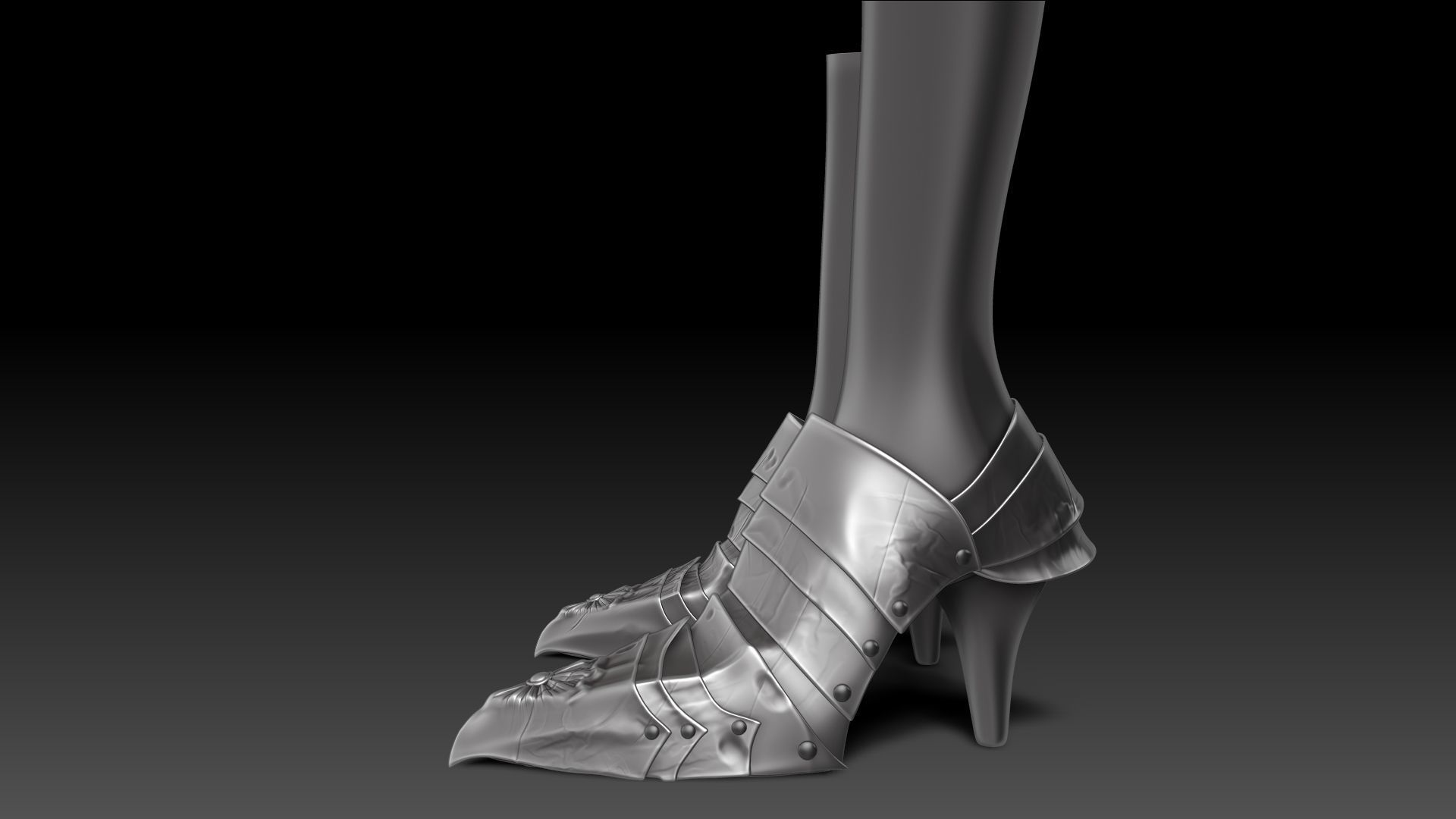 Female Knigt Foot Armor Sculpt Project 3D model_4
