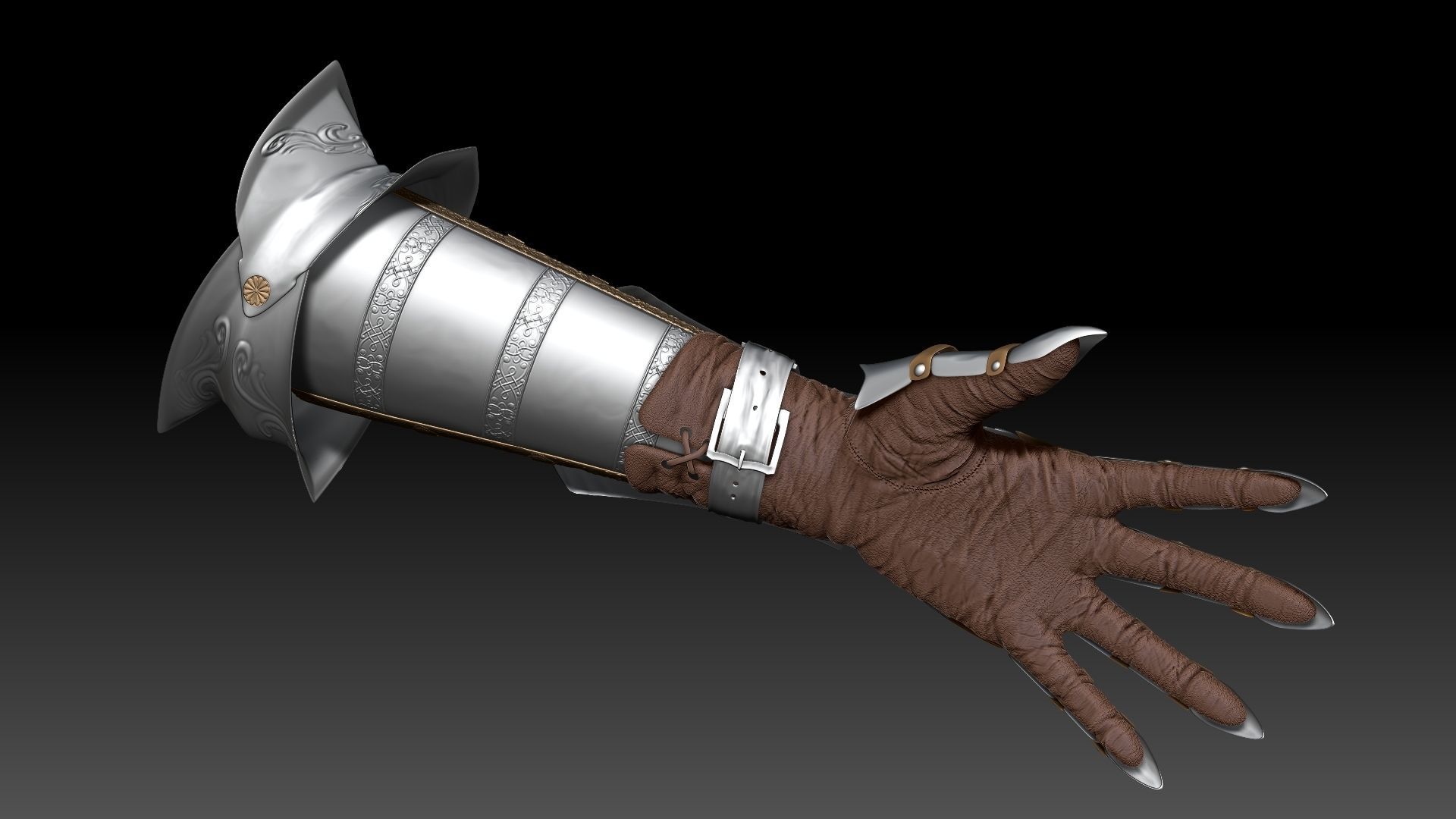 Female Knigt Hand Wrist Elbow Armor Sculpt Project 3D model_6