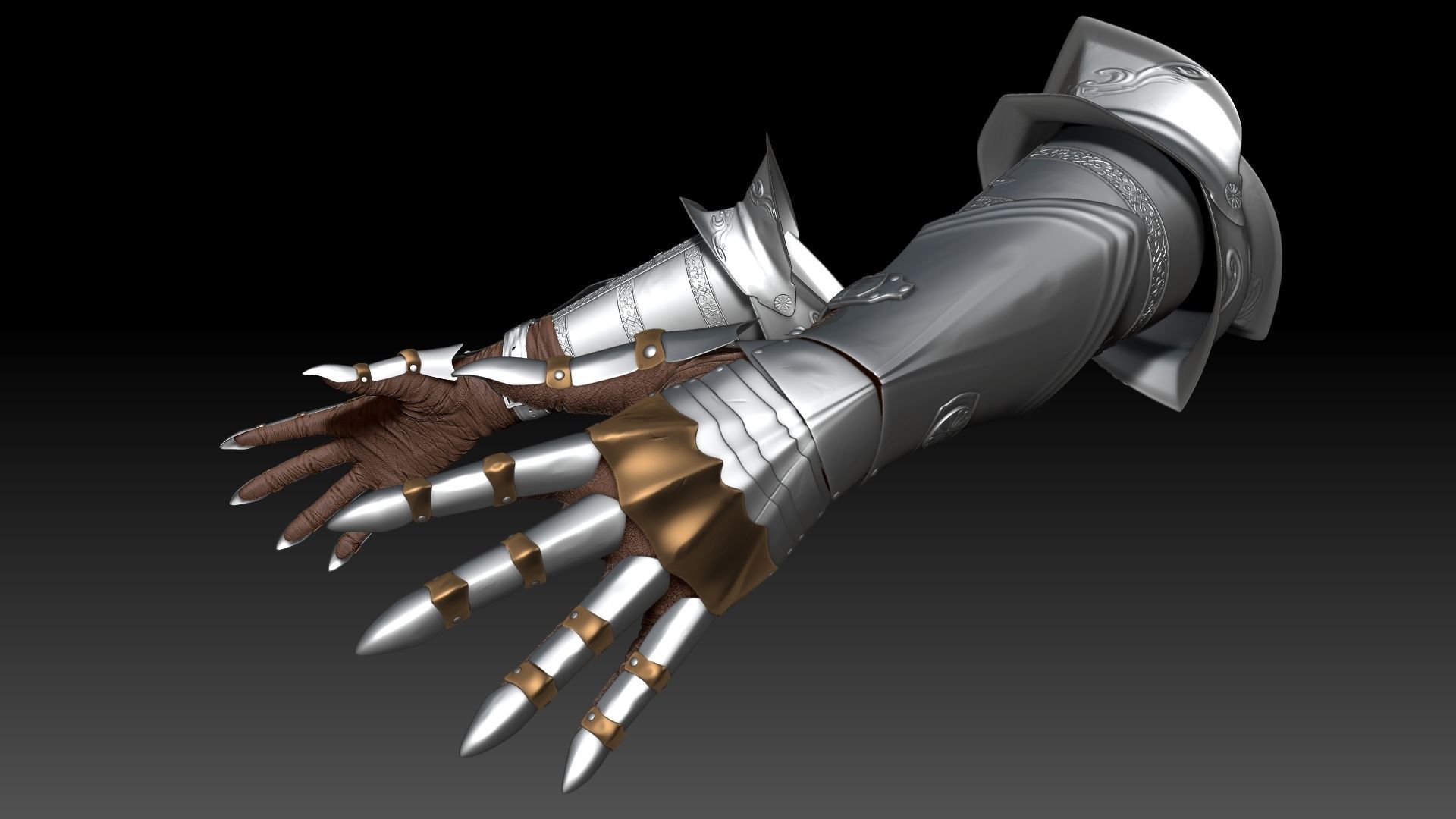 Female Knigt Hand Wrist Elbow Armor Sculpt Project 3D model_3