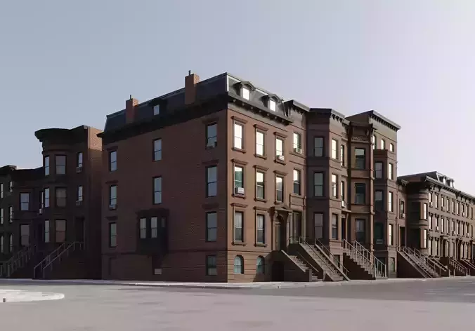 New York Brownstones - American Row Houses Pack Low-poly 3D model