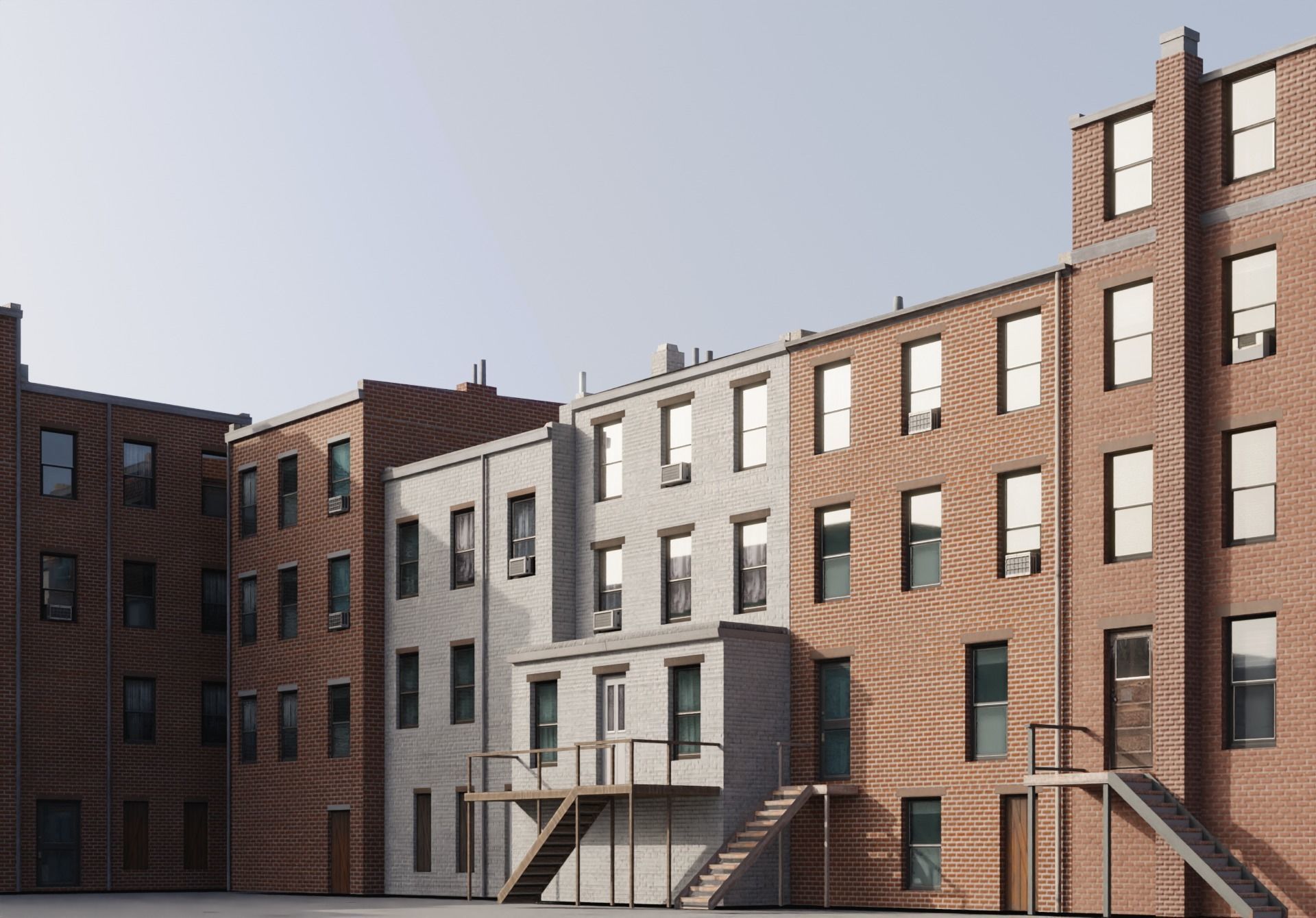 New York Brownstones - American Row Houses Pack Low-poly 3D model_5